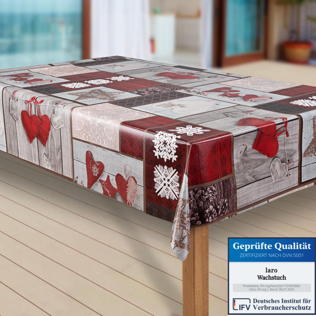 laro Tischdecke Wachstuch-Tischdecken Abwaschbar Schneeflocken weinrot rech günstig online kaufen