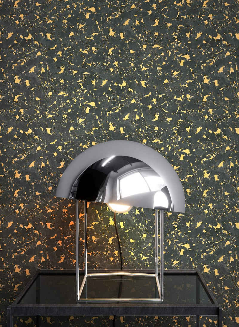 Newroom Papiertapete, Schwarz Tapete Industrial Leicht Glänzend - Glanztapete Betontapete Gold Loft Modern Kork Metallic für Wohnzimmer Schlafzimmer Flur