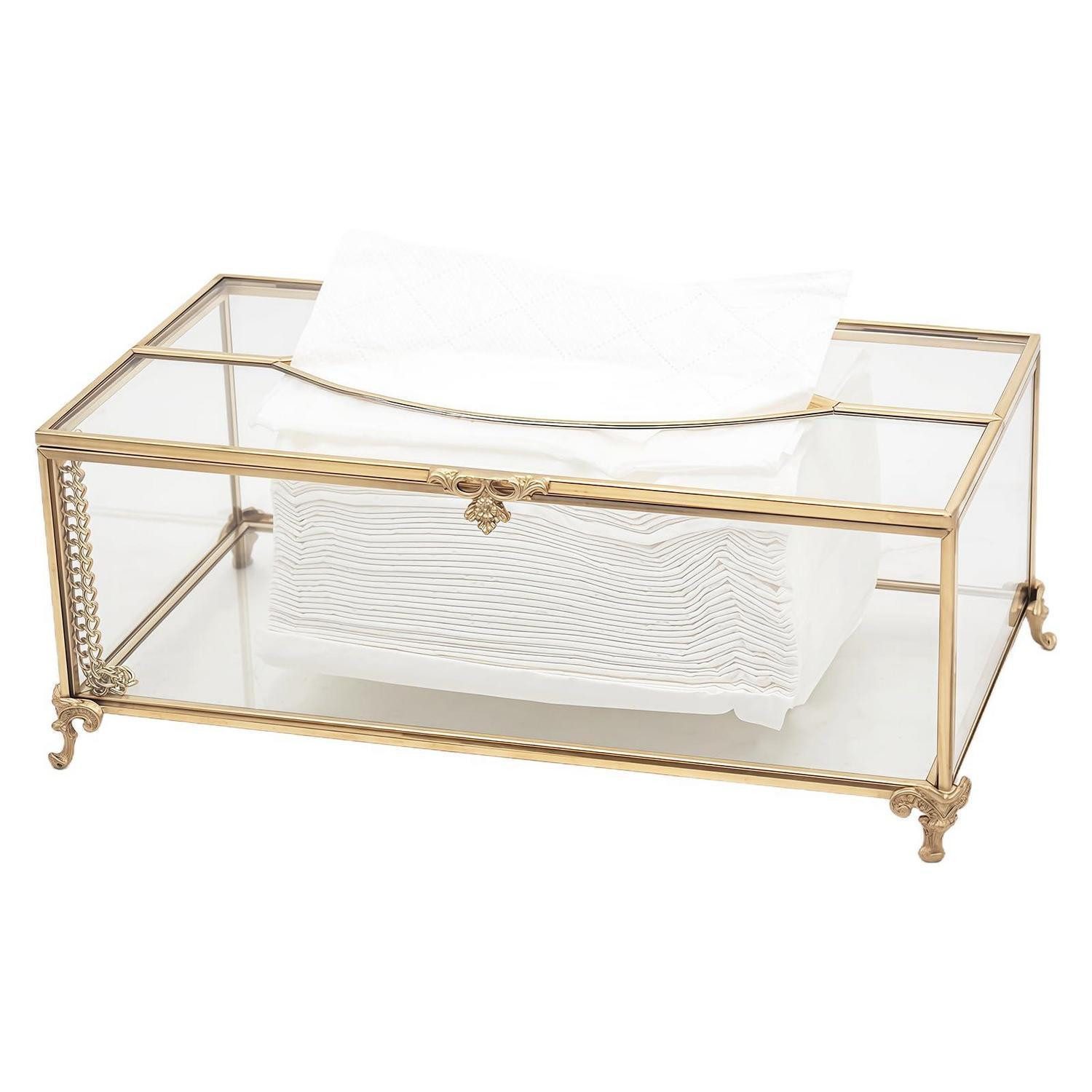 LuxusKollektion Papiertuchbox Taschentuchbox Glas Gold Rechteckig 23x13x10cm