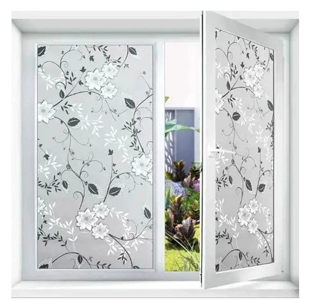Agger Fensterfolie Sichtschutzfolie für Fenster,Blickdicht Selbsthaftend, Fenster, statische Fensterfolie mit Blumenmuster, abnehmbar, 44,5 × 200 cm
