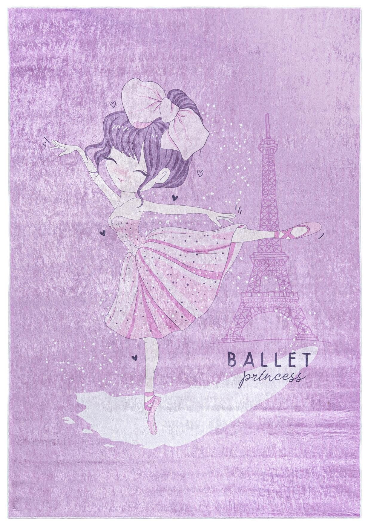 Mazovia Kinderteppich Ballerina Lila Rosa Kinderzimmer, Fußbodenheizung