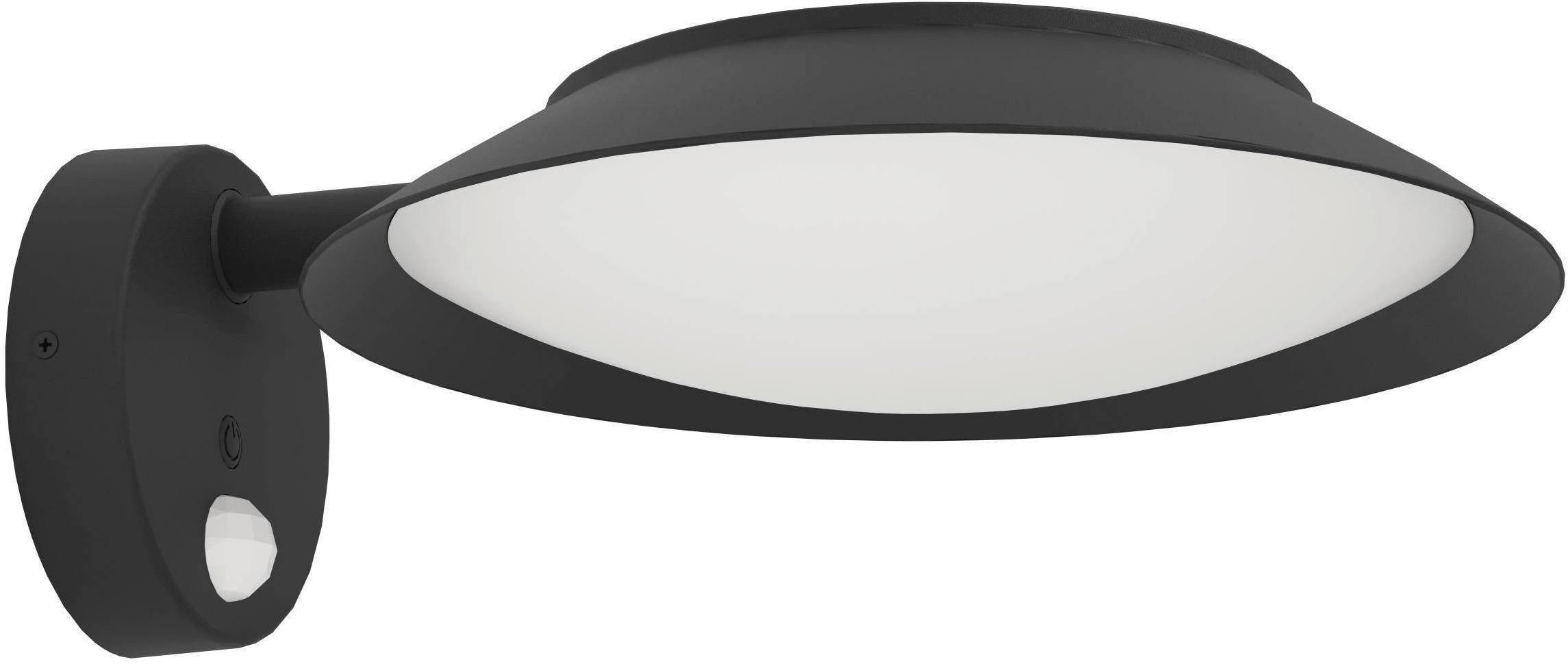 EGLO LED Solarleuchte Cerrisi LED Wandlampe, Solarlampe, Bewegungsmelder, Kunststoff, IP44, Bewegungsmelder, LED fest integriert, Warmweiß, Solarleuchte - L25 x H10,5 x AL30 cm - schwarz - 7W inkl.