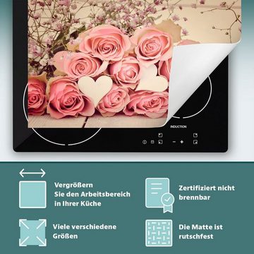 Decorwelt Herd-Abdeckplatte Herdabdeckplatte Kunststoff Aufrollbare Matte Küche Rosen Blumen Herd, (30x52, 1 tlg), für alle Herdarten excl. Gasherde