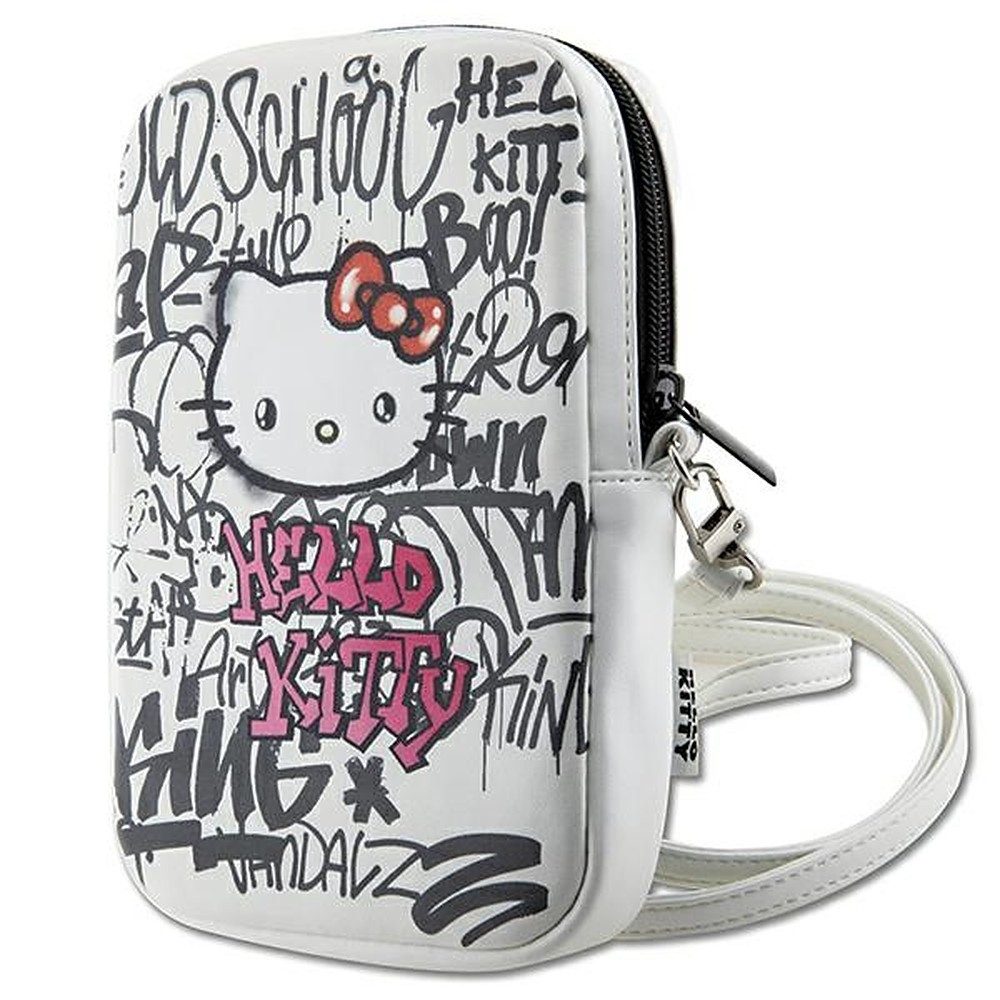 Hello Kitty Handytasche Umhängetasche Schultertasche Handybeutel (Spar-Set, 1-tlg., Riemen 120 cm verstellbar), Graffiti-Print, Reißverschluss, 120 cm Riemen