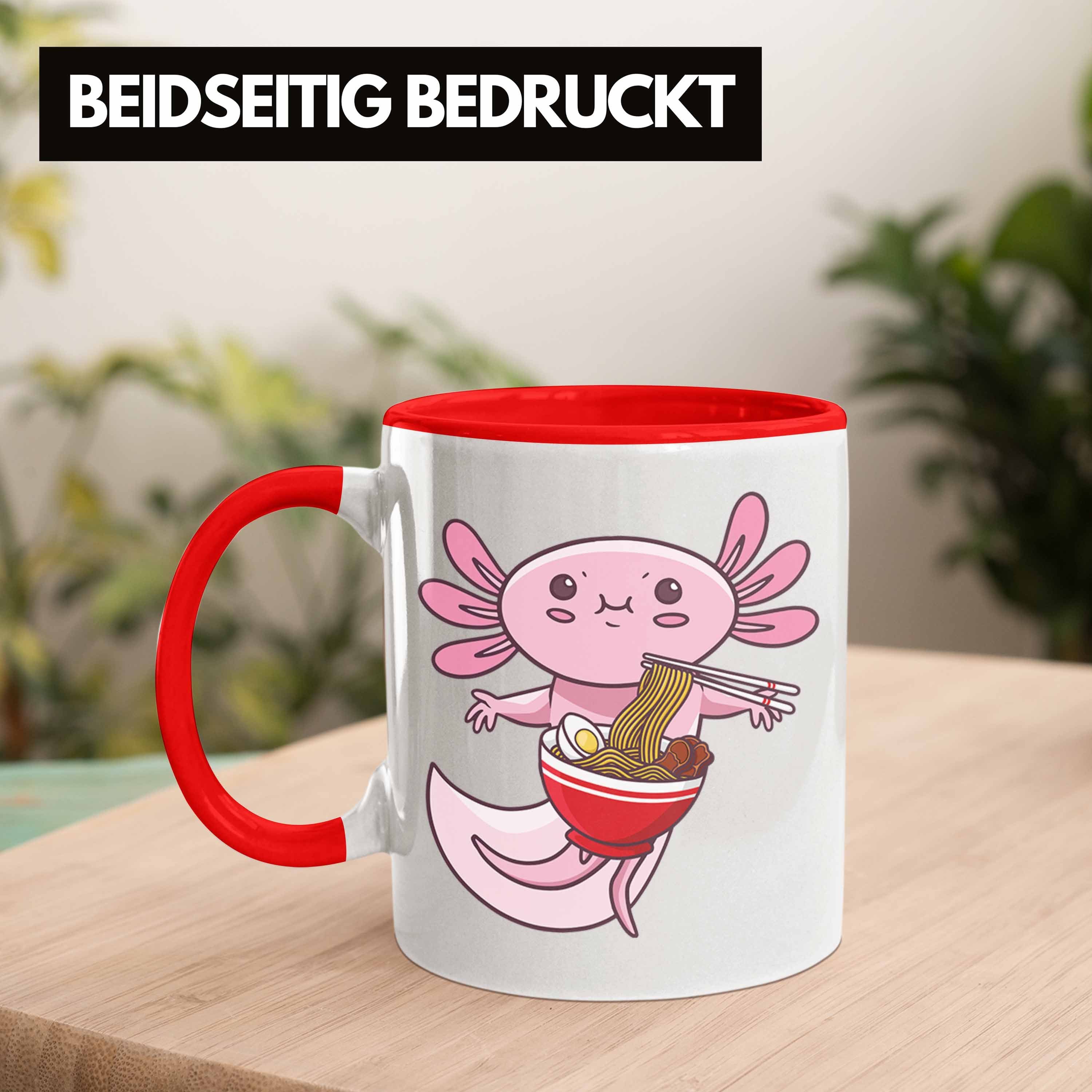 Trendation Tasse Trendation - Axolotl Tiere Grafik Geschenk Lustig Schwanzlurch Lustig Tasse Geschenkidee Ramen Rot