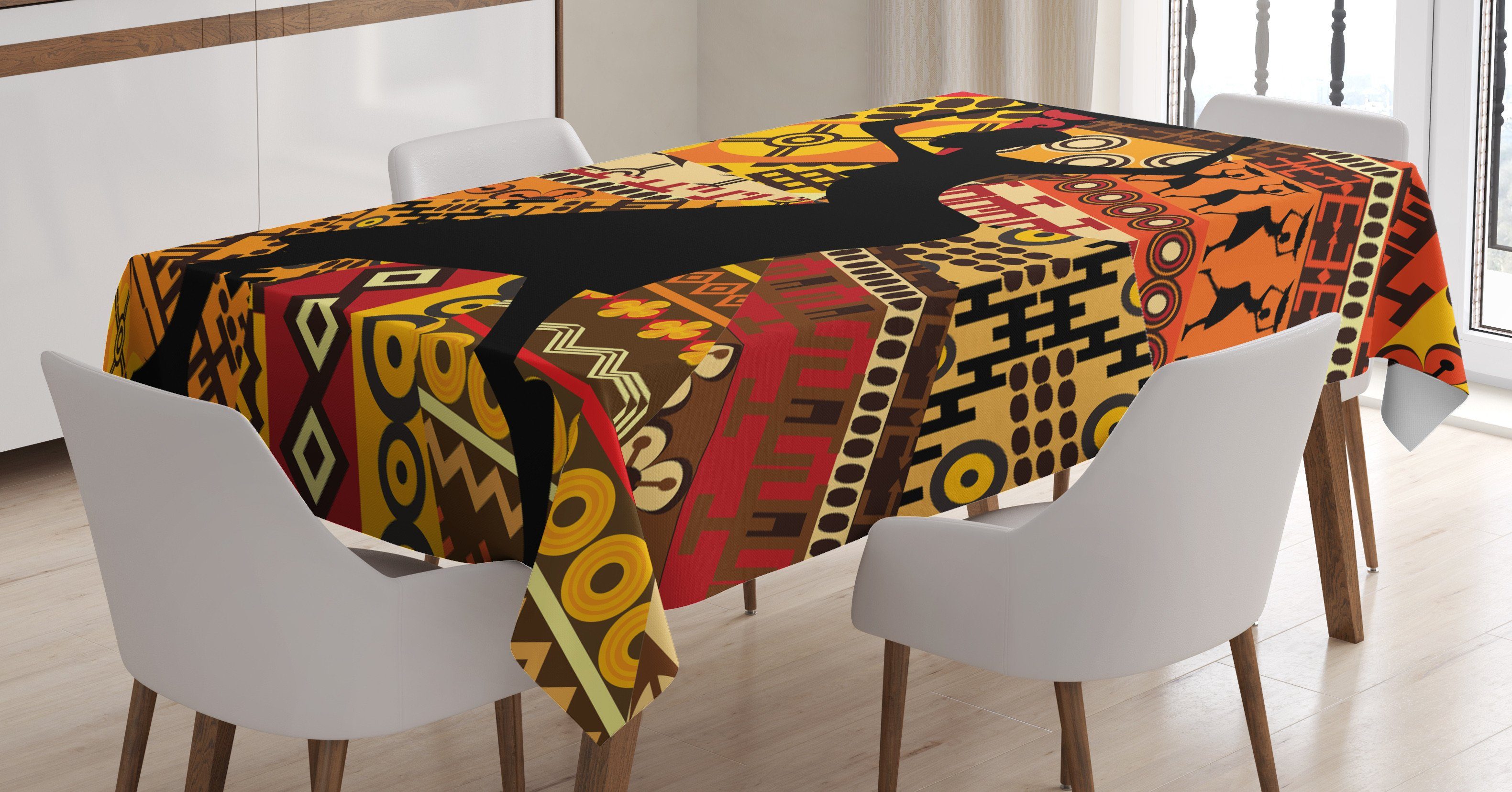 Patterns Bereich den Außen Abakuhaus geeignet Frau afrikanische Farben, Für Tischdecke Farbfest Waschbar Klare Folk