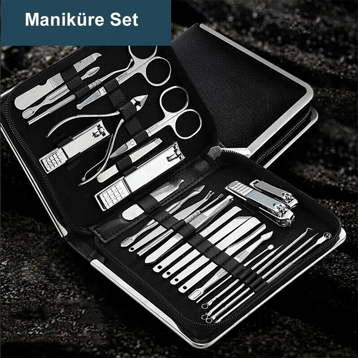 Pediküre mit Pinzette uvm., TPFBeauty Edelstahl 26-tlg., Aufbewahrungs-Etui, Set Nagelschere, Maniküre-Pediküre-Set Nagelknipser, Set Set Braun Nagel Maniküre -