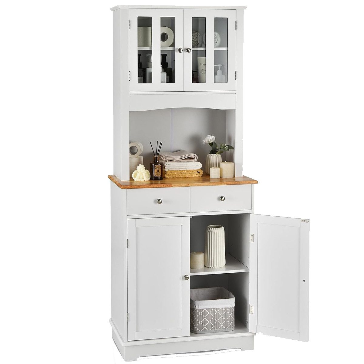 COSTWAY Küchenbuffet Küchenschrank Hochschrank mit Schubladen, weiß, 170cm