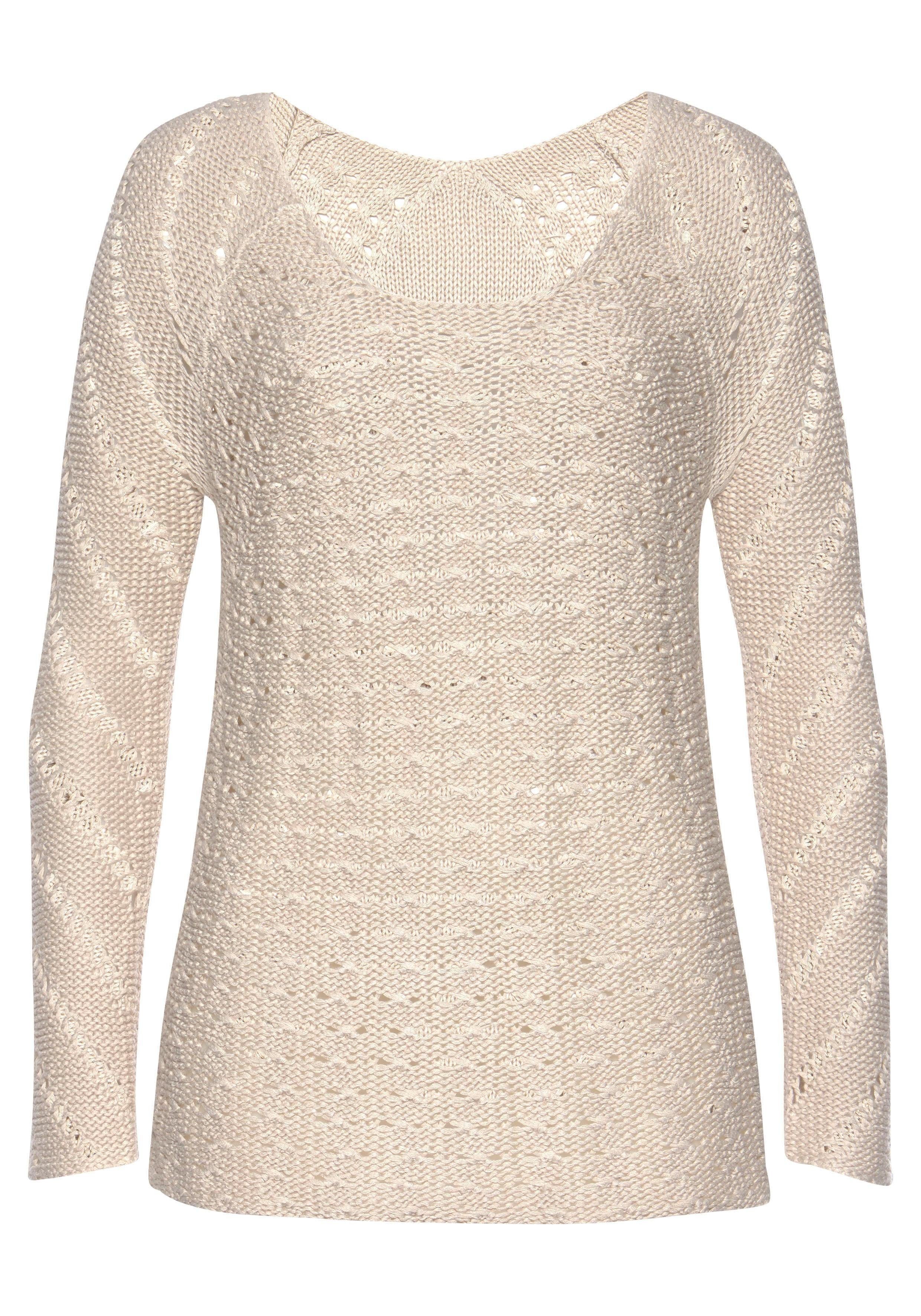 tollem Strandpullover, Lochstrickmuster, leicht transparent Ajourpullover sand LASCANA mit