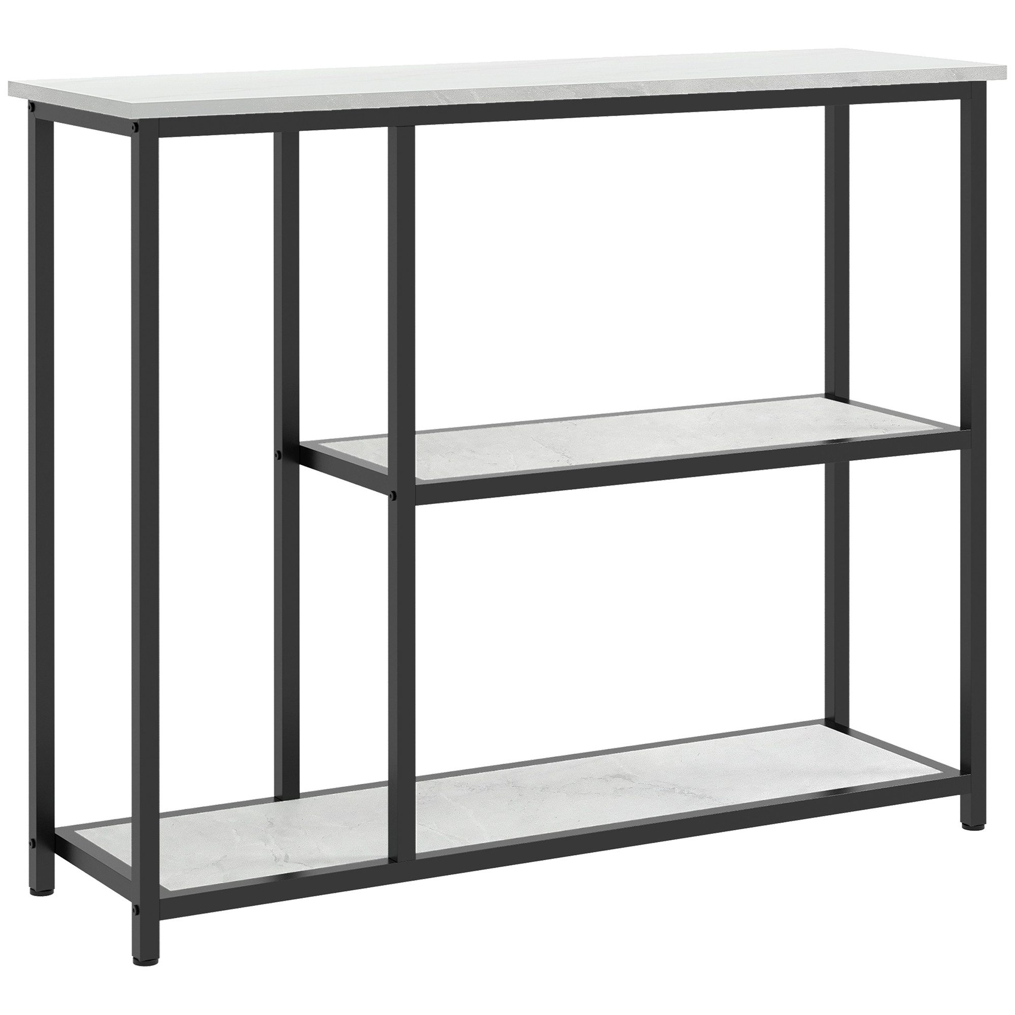 HOMCOM Konsolentisch Flurtisch mit 2 Ebenen, Standregal, Beistelltisch, Sofatisch (Flurkonsole, 1-St., Beistelltisch), mit Kippschutz, Diele, Stahl, Weiß, 100 x 30 x 80 cm