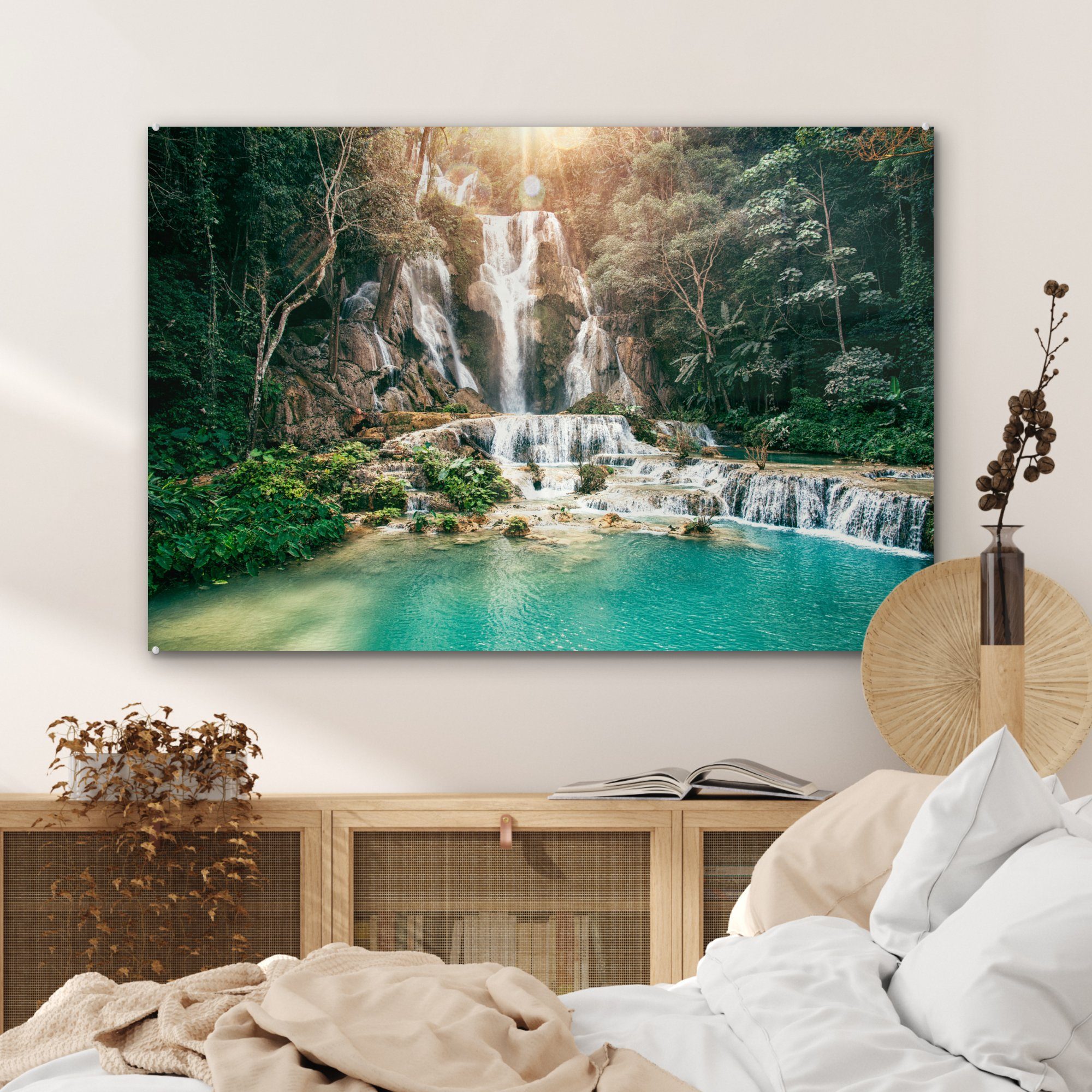 Acrylglasbild Acrylglasbilder St), MuchoWow (1 Wohnzimmer Wasserfall - Sonne & Wasser, - Schlafzimmer