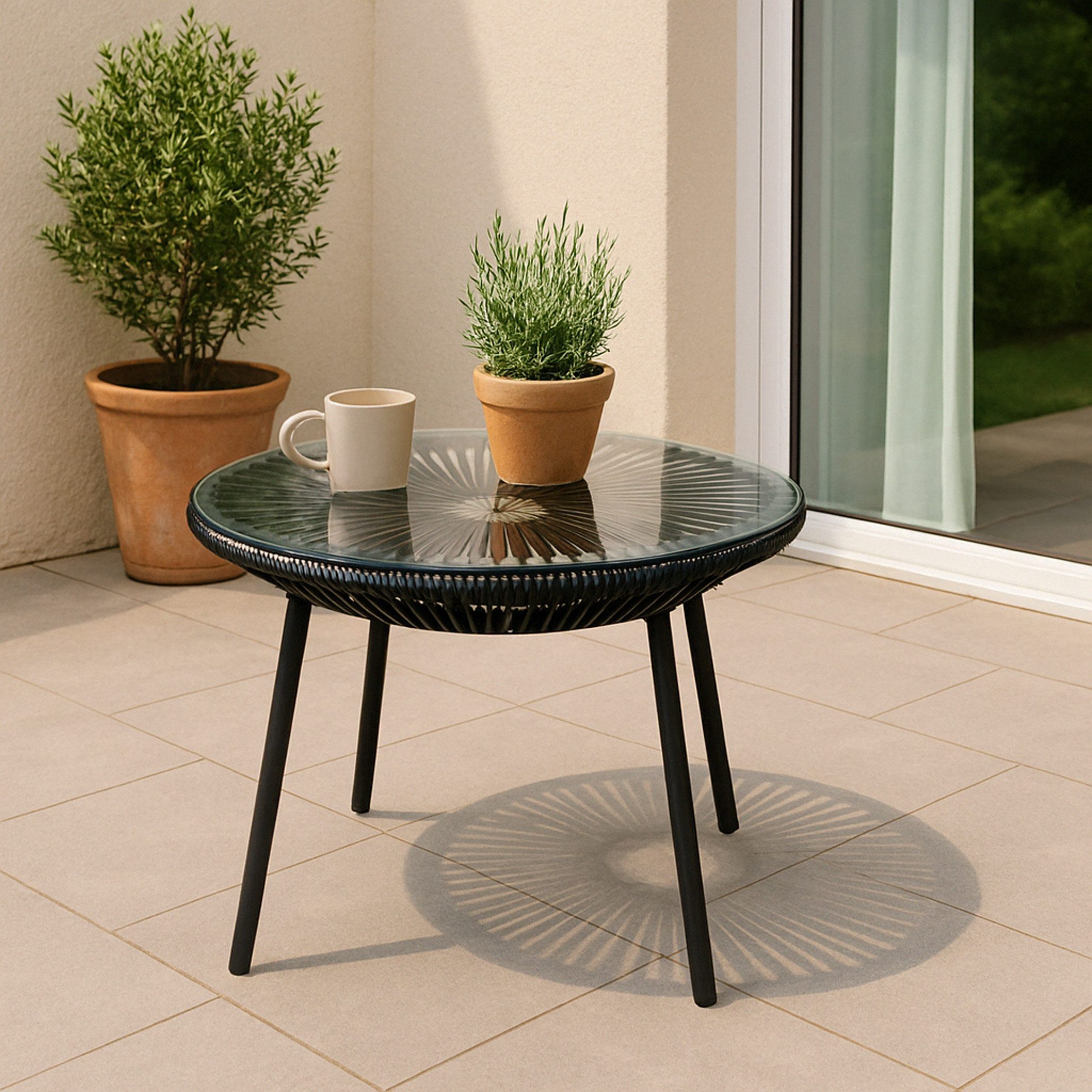 belavi Gartentisch Moderner Beistelltisch mit Glasplatte im Rope-Design, ca günstig online kaufen