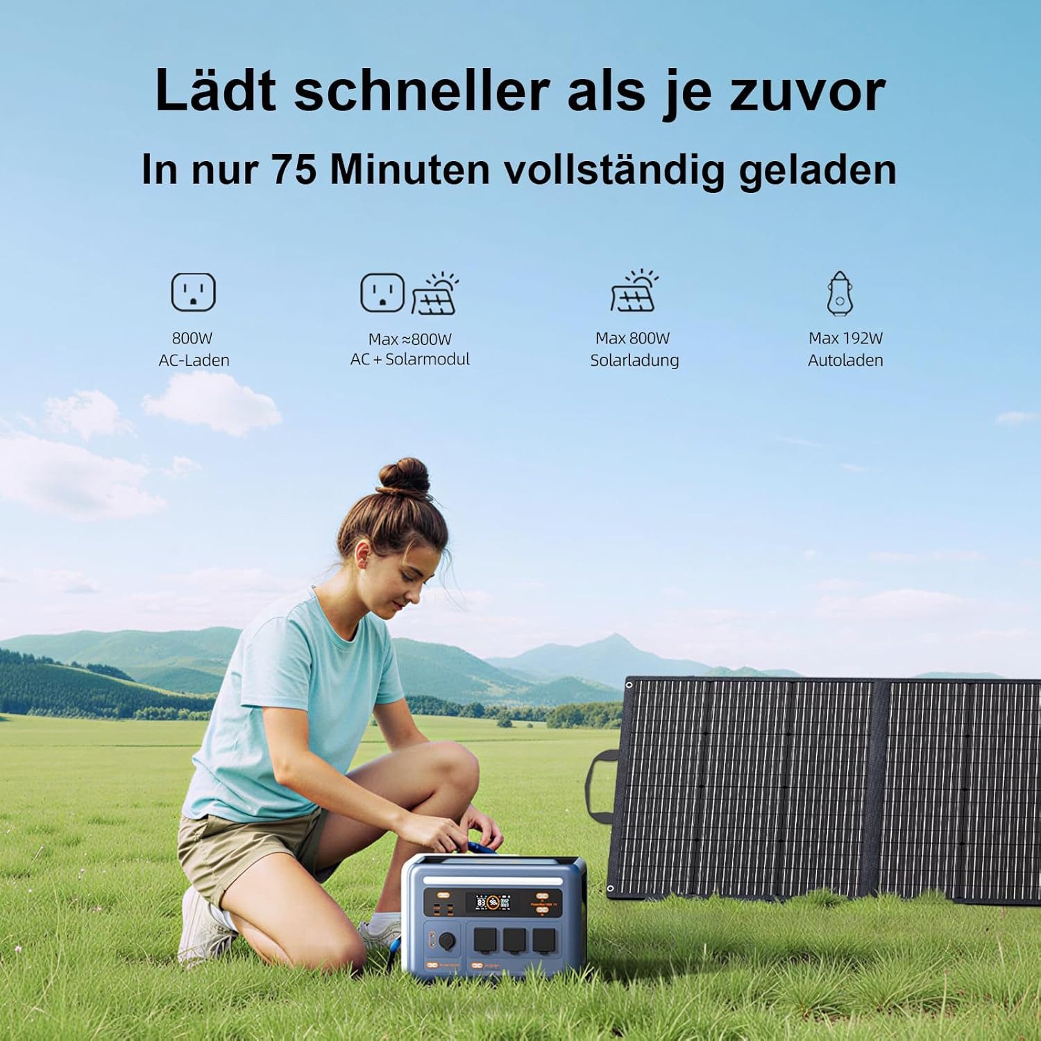 OSCAL Stromerzeuger 1800SE Tragbare Powerstation,1024Wh LiFePO4-Akku,1800W Solargenerator, 1,8 in kW, (1-tlg), Notstromversorgung für Camping, Wohnmobil und zu Hause