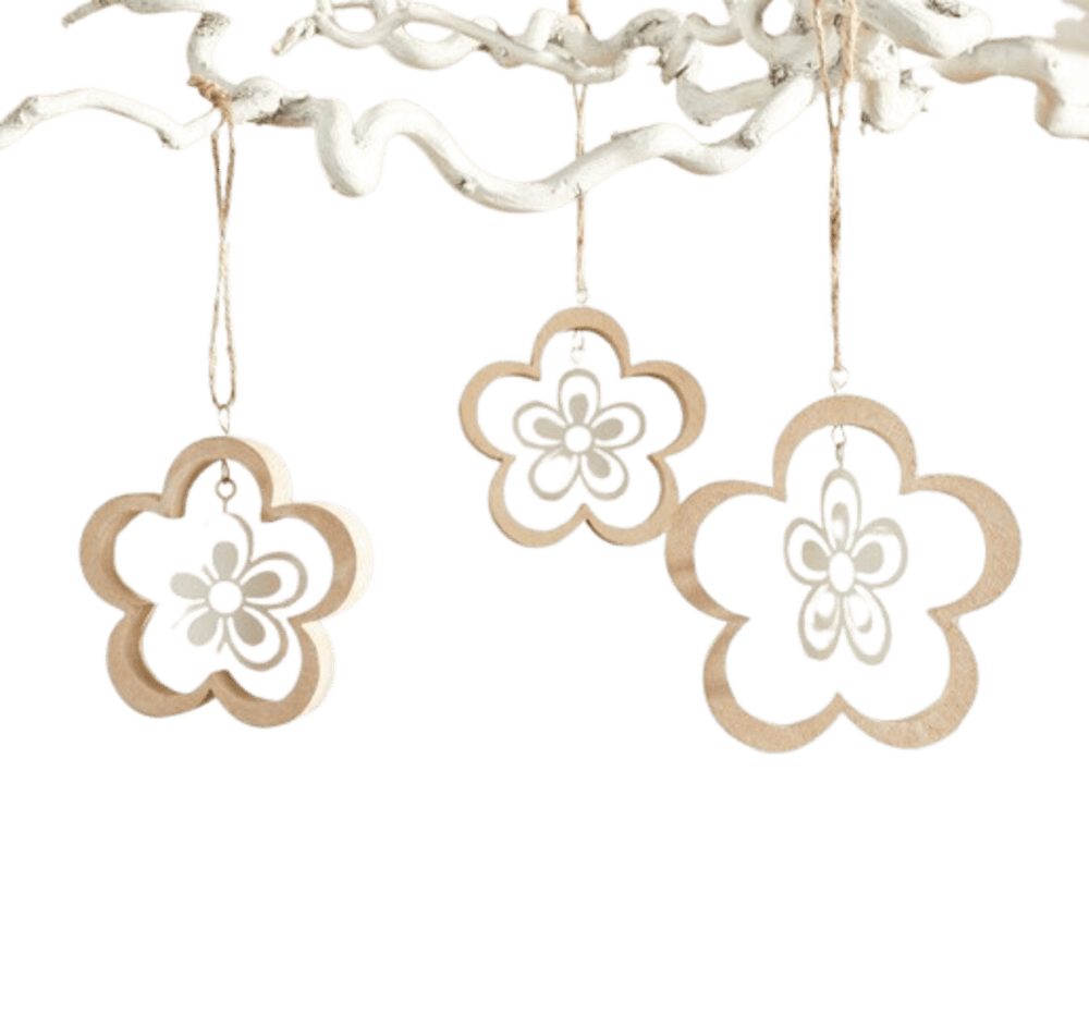 Dekohänger Blume, Holz Hänger,Dekohänger, Metall Deko, Holz Deko, 3er-Set