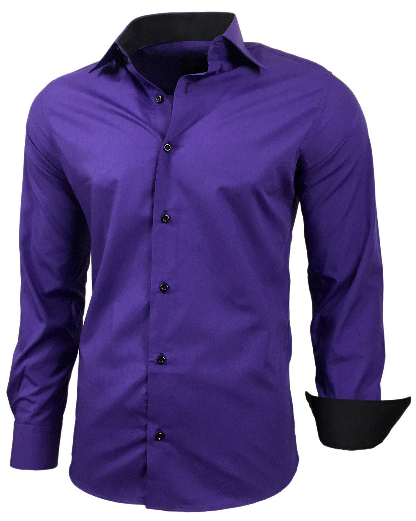 Baxboy Langarmhemd Kentkragen Businesshemd Slim Fit Hemd mit farblich abgesetzten B-444