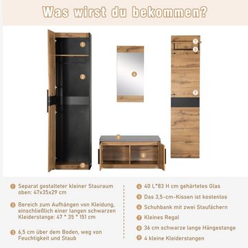 Sweiko Garderoben-Set, 4 Stück Kompakt-Garderobe, Spiegel, Schuhschrank, Kleiderbügelpaneel