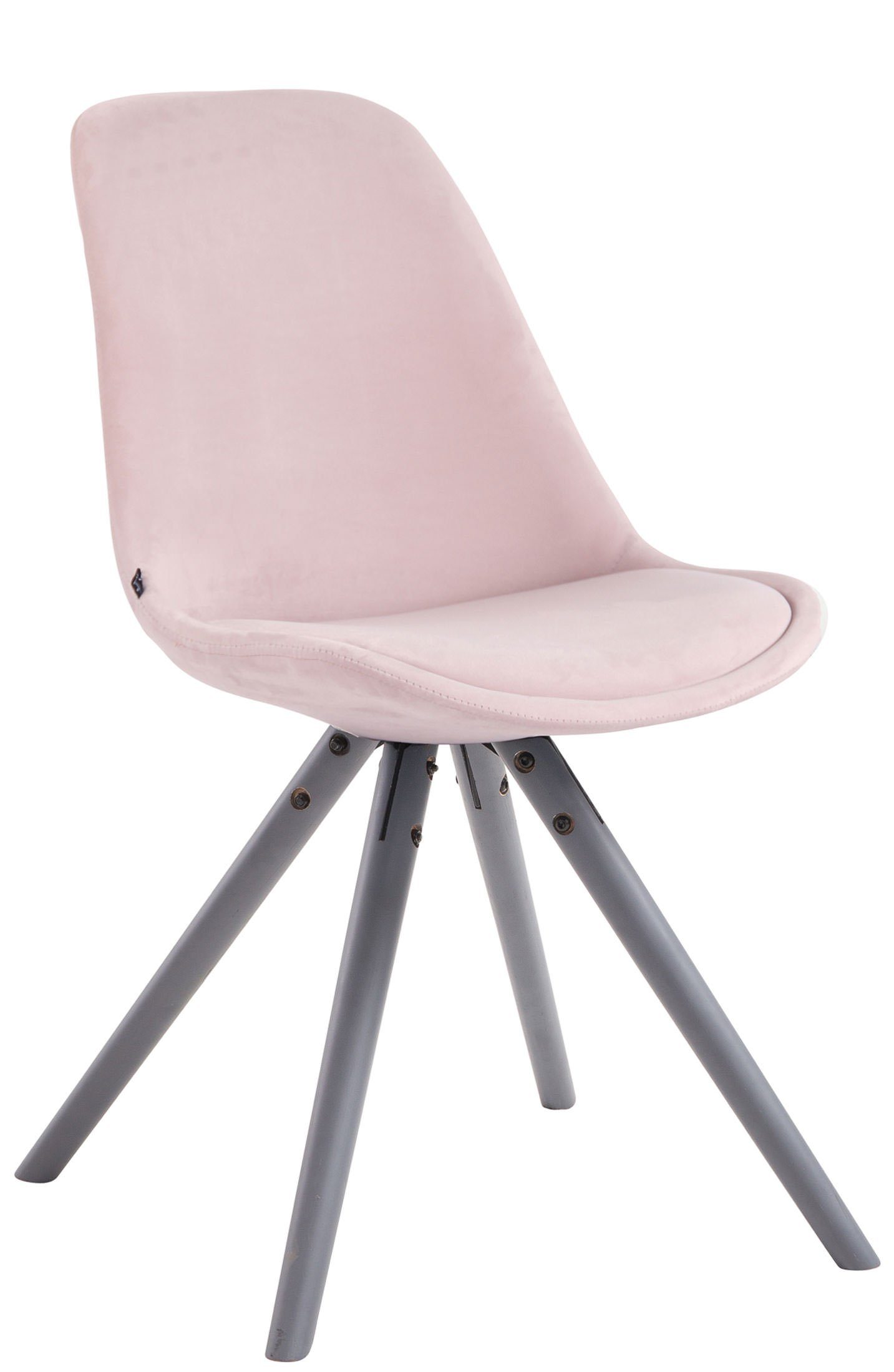 TPFLiving Besucherstuhl Toulon mit hochwertig gepolsterter Sitzfläche - Konferenzstuhl (Küchenstuhl - Esszimmerstuhl - Wohnzimmerstuhl), Gestell: Buchenholz grau rund - Sitzfläche: Samt pink
