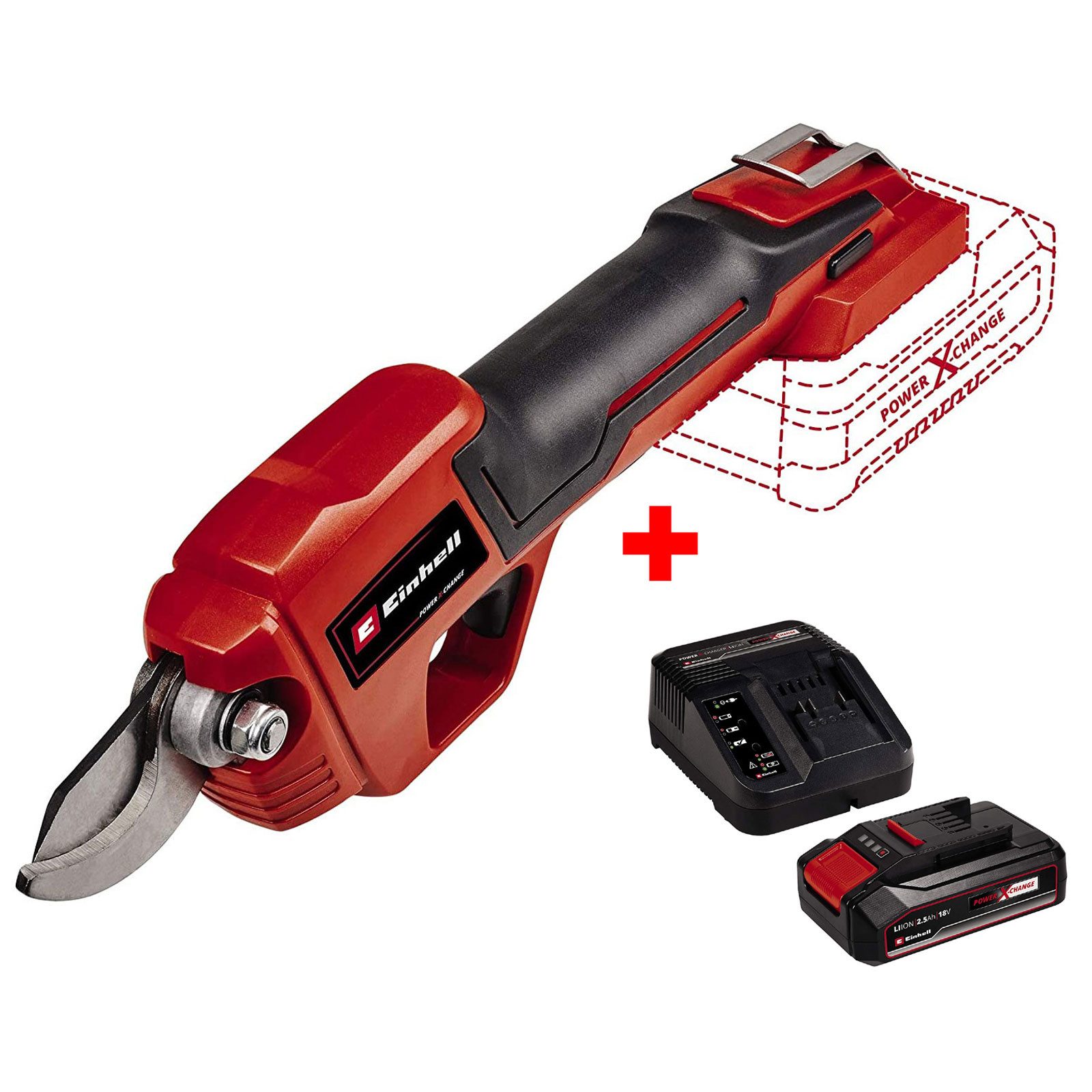 Einhell Akku-Astschere Einhell Akku-Astschere GE-LS 18 Li solo inkl. 2,5 Ah Starterkit, bis 2 m Arbeitshöhe, (Set, 3 St), Teil der flexiblen Power X-Change-Familie