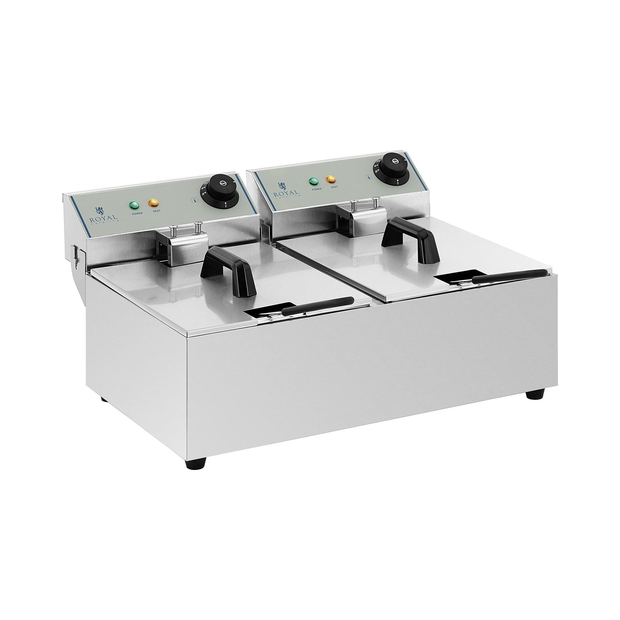 Royal Catering Fritteuse RCEF-10DY-ECO, 6400 W, 2 x 10 L Doppel Fritöse 2 x 3200 W Edelstahl