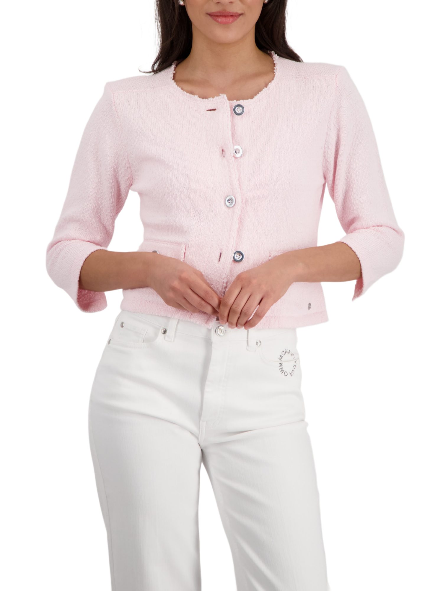 Monari Strickjacke rosa,Casual,Baumwolle,Strukturiert,Rundhals,3/4 Arm,Casual Fit