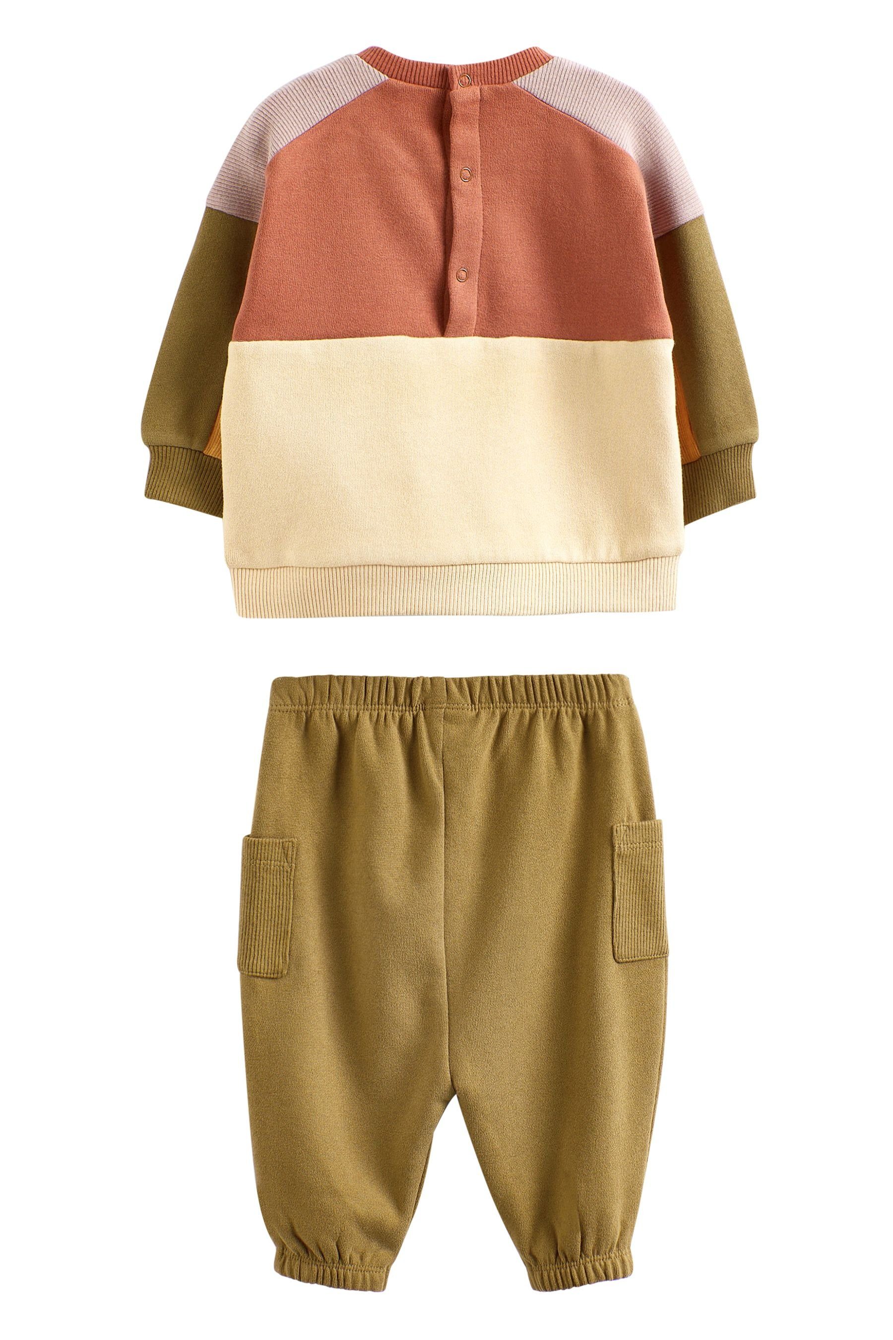 Next Sweatanzug (2-tlg) 2-teiliges Sweatshirt mit Baby-Set Green/Cream Colourblock und Jogginghose