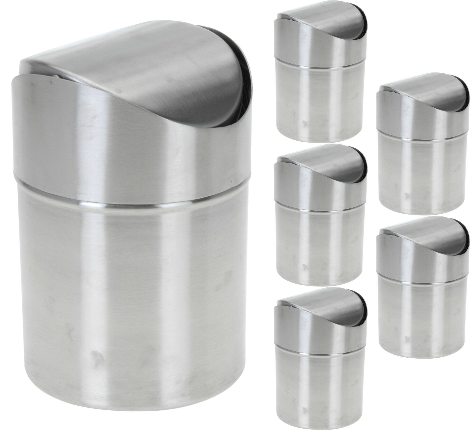 Koopman Tischrestebehälter 6 x Мусорные урны Abfalleimer 1,5 L Настольные мусорные ведра Edelstahl, 6 er Set, 12,5 x 16 cm, Deckel abnehmbar, Schwingdeckel