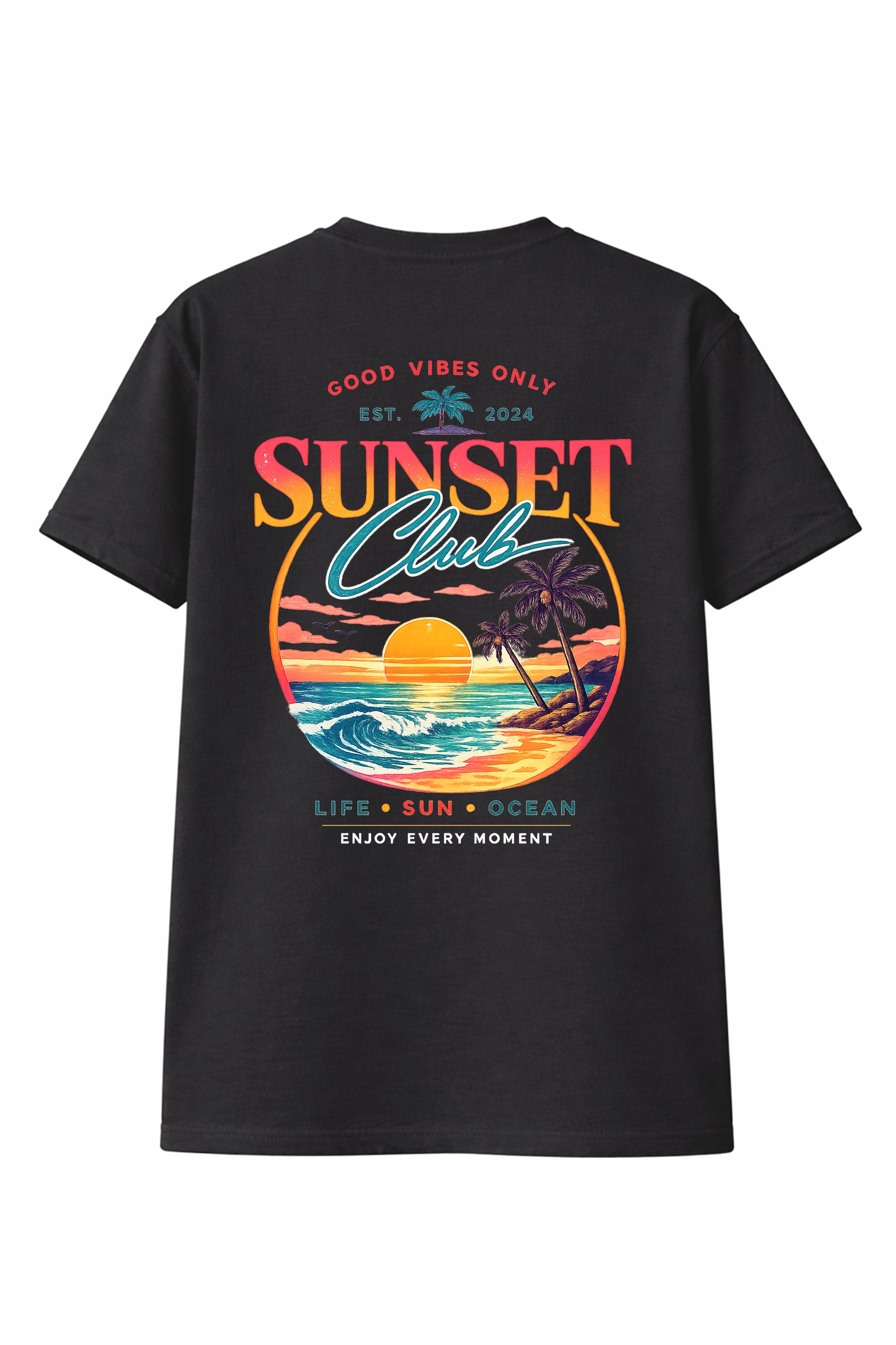 Banco T-Shirt Herren Sunset Club - Casual Printshirt Basic Rundhals Rundhalsausschnitt mit Nackenband – formstabil & bequem