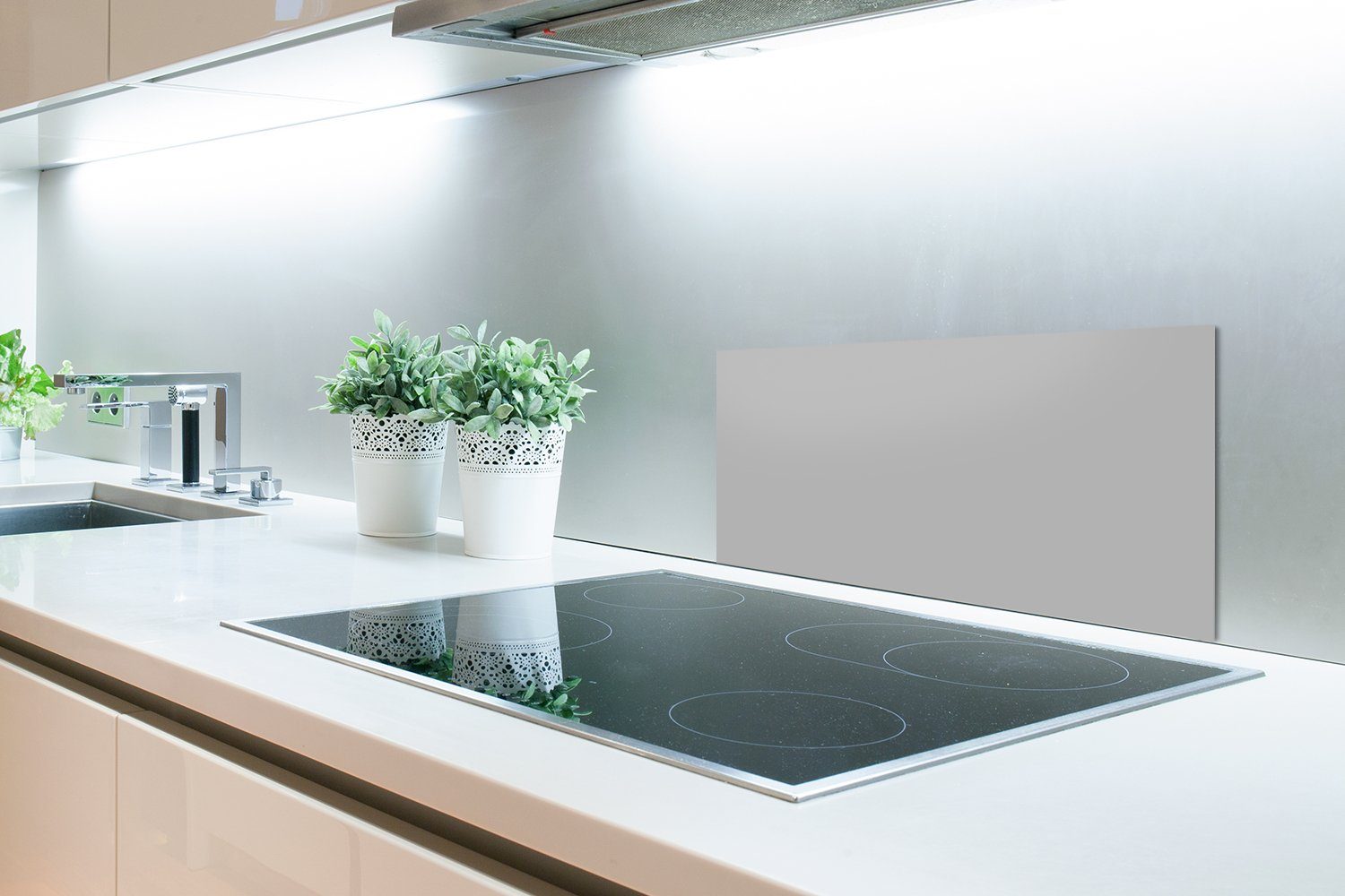 Druck, Grau und Küchenrückwand Schmutzflecken gegen Fett Küchen 60x30 - cm, Wandschutz, für Unifarbener MuchoWow (1-tlg),