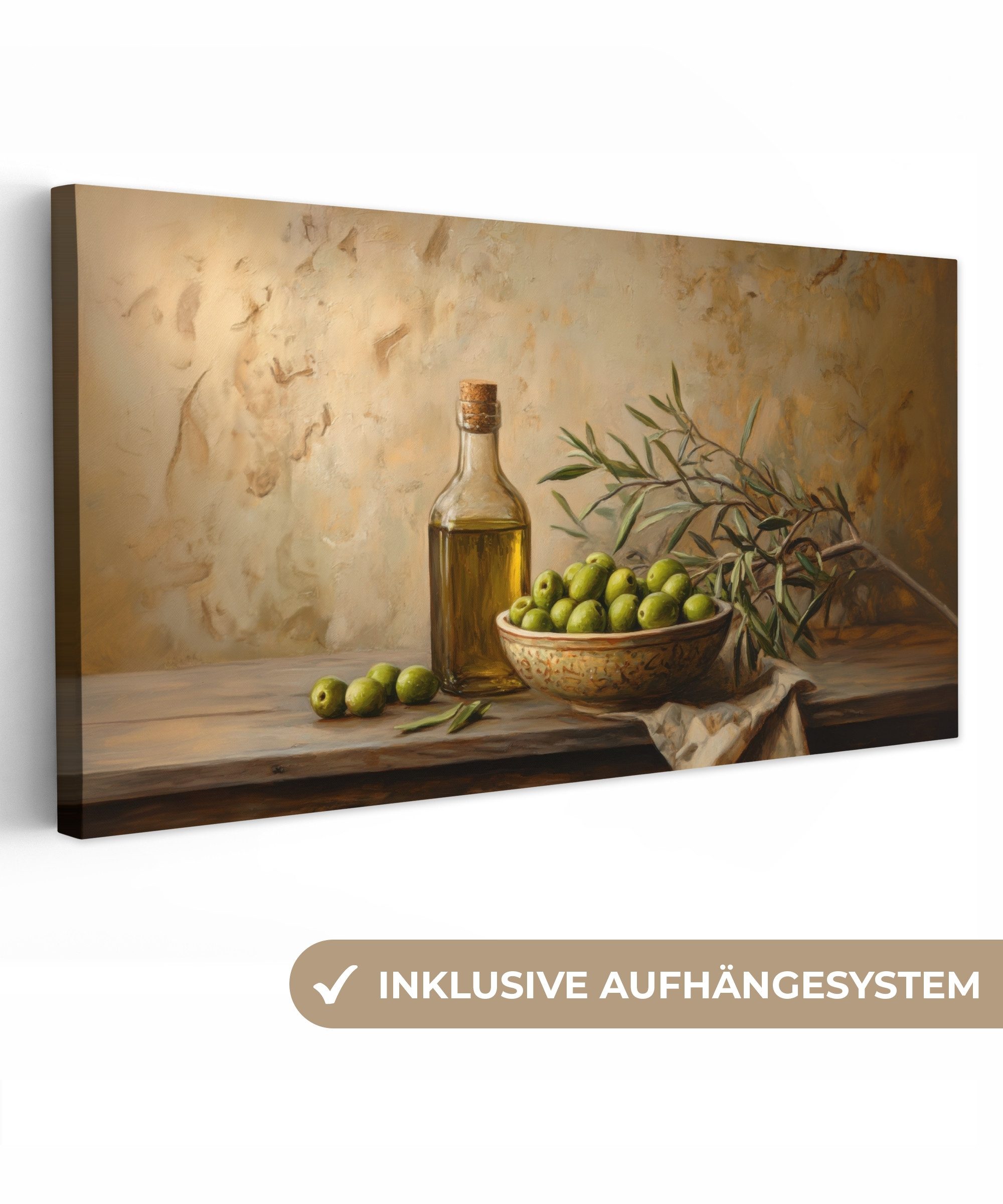 OneMillionCanvasses® Leinwandbild Panorama Oliven - Stilleben günstig online kaufen