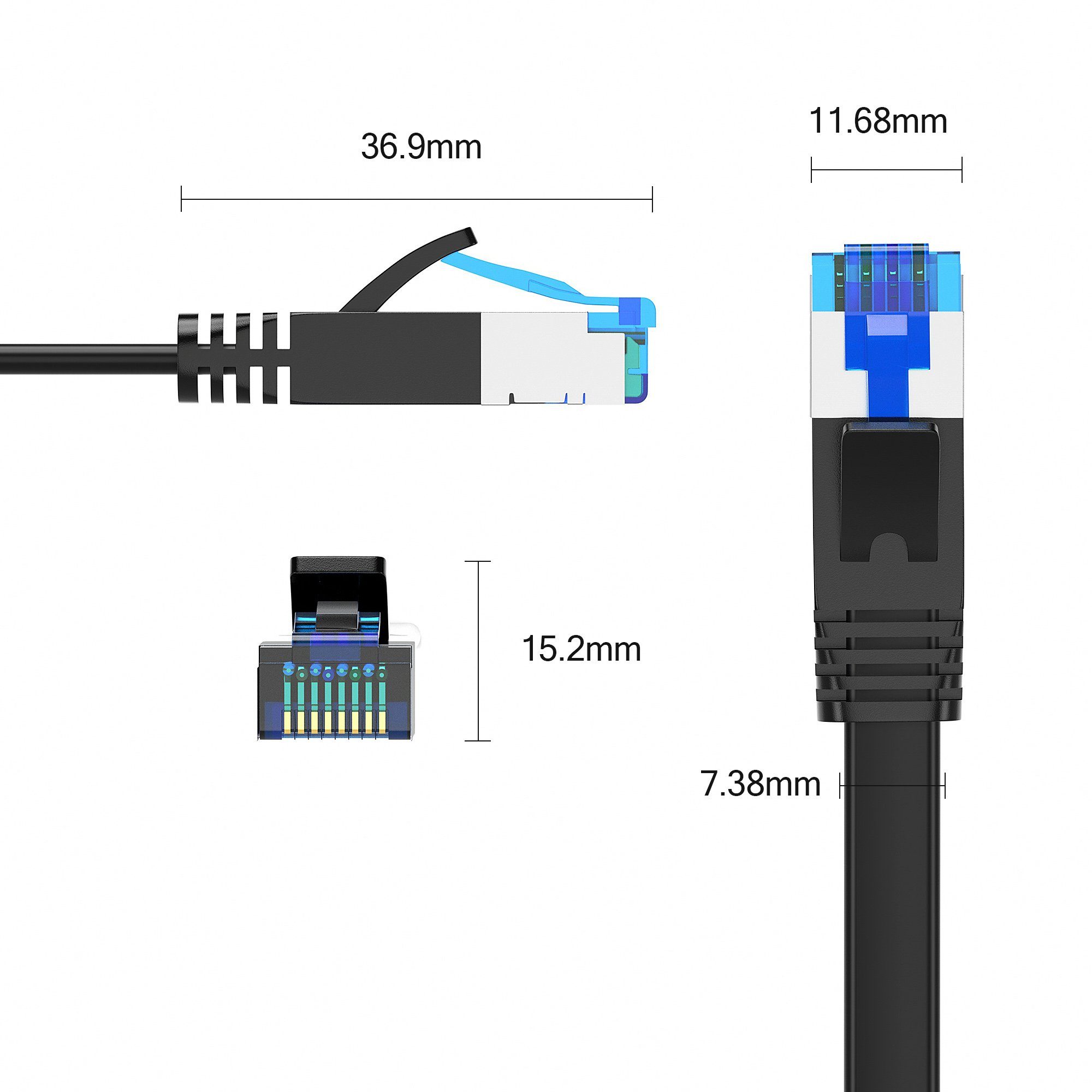 JAMEGA CAT 7 Flachkabel, RJ45 LAN Ethernet Patchkabel Netzwerk LAN-Kabel, CAT.7, RJ-45 Stecker (Ethernet) (25 cm)
