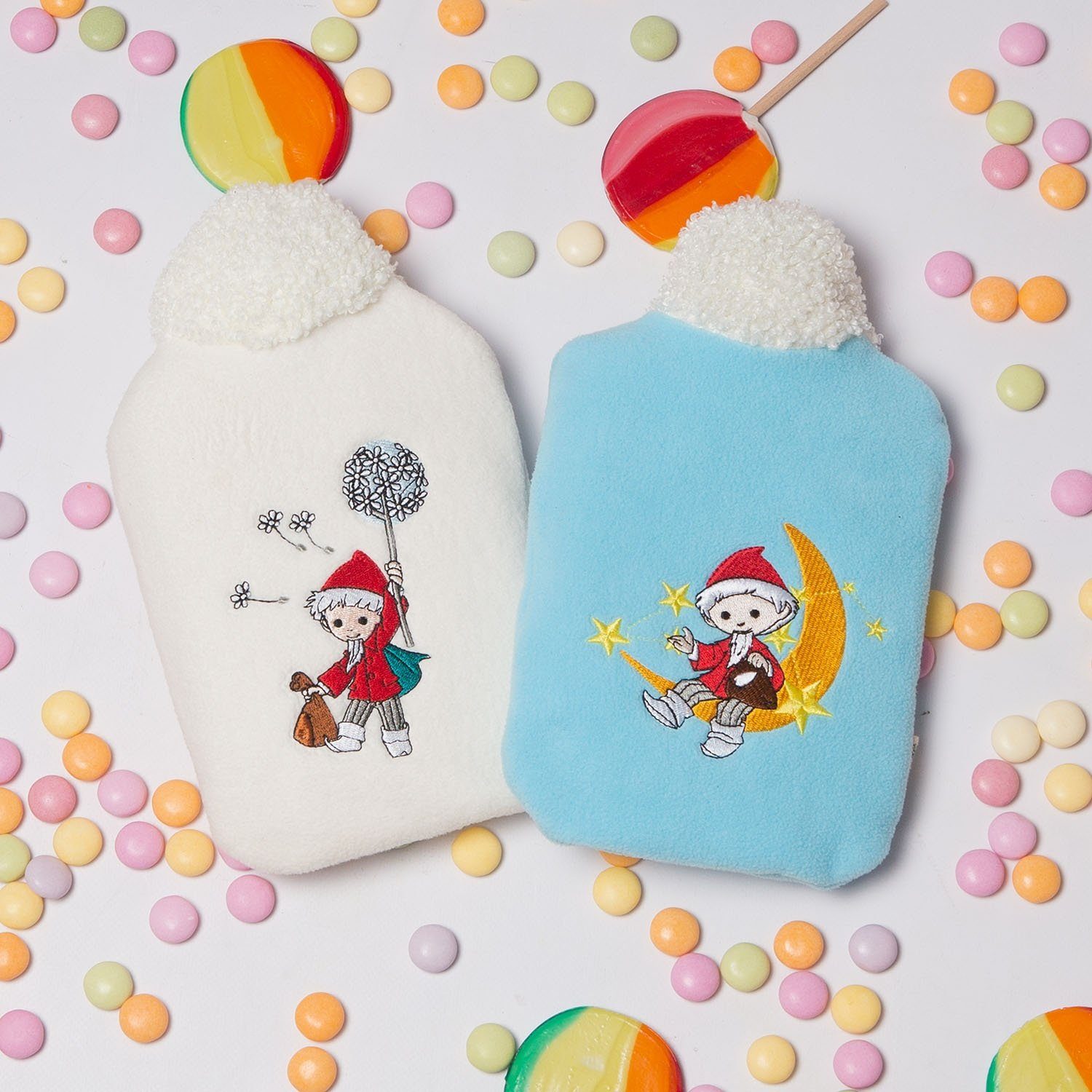 Hugo Frosch Wärmflasche - Kinder Öko-Wärmflasche 0,8 l mit Soft-Fleecebezug Sandmännchen weiß, Made in Germany