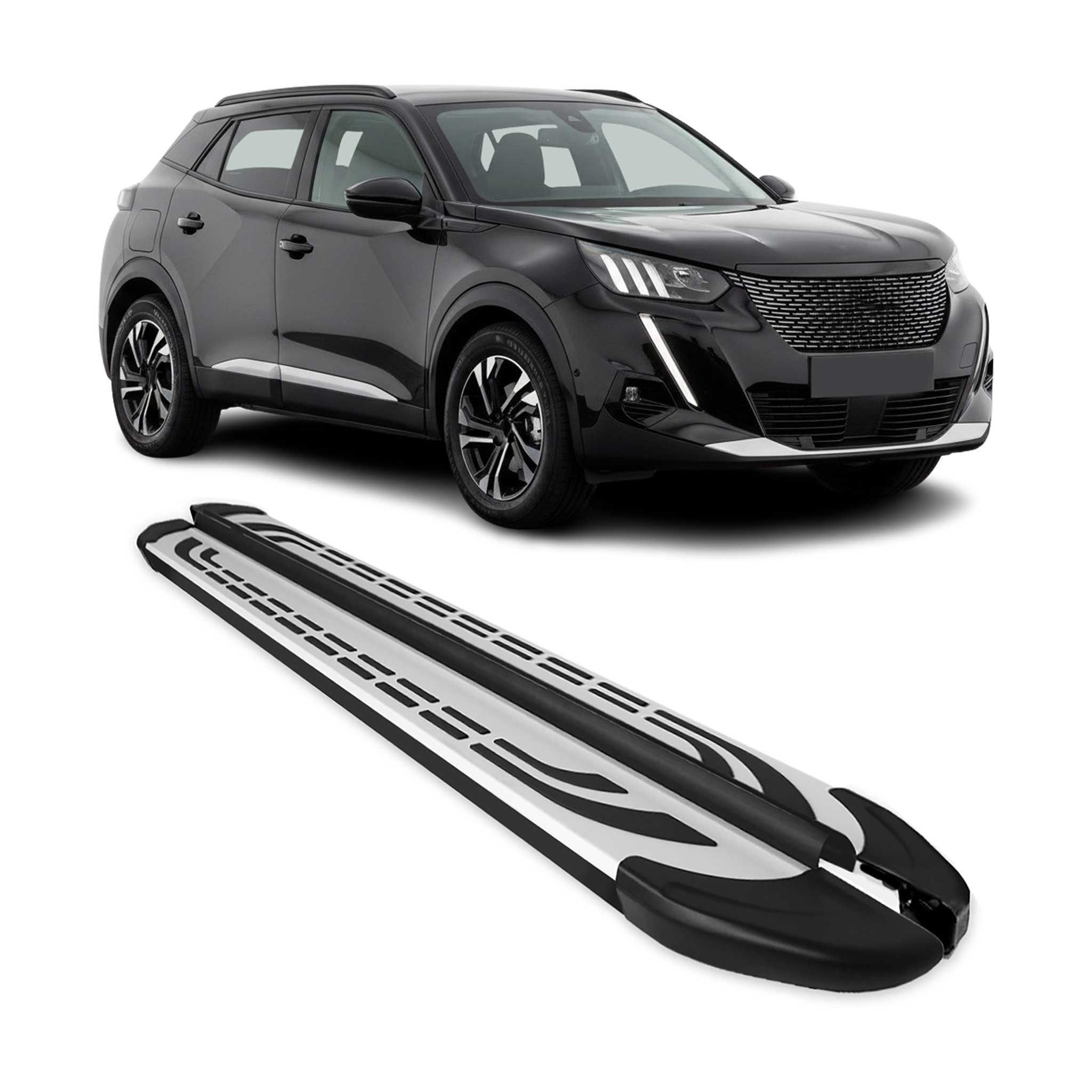 OMAC Kfz-Schmutzfänger Trittbretter Seitenschweller für Peugeot 2008 2019-25 Alu Schwarz, 2-tlg., Rutschfest, Haltbar, Aerodynamik