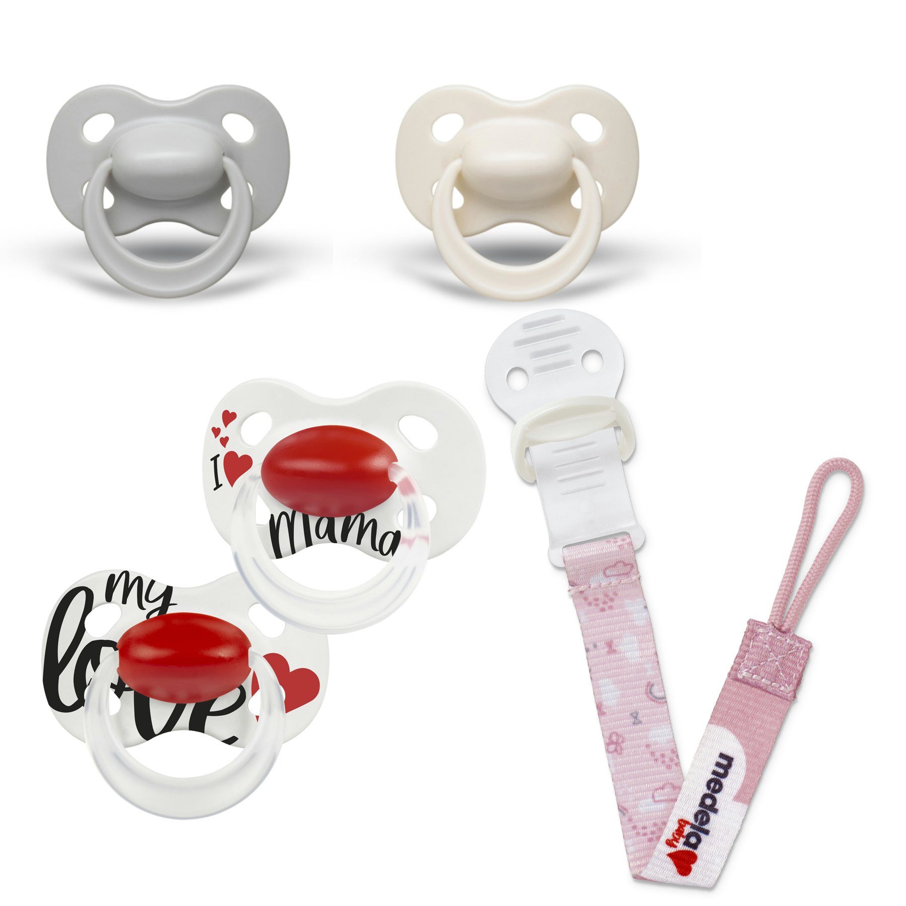 Schnuller Set 2x Original Grau Beige Night Signature + Schnullerkette 0-6