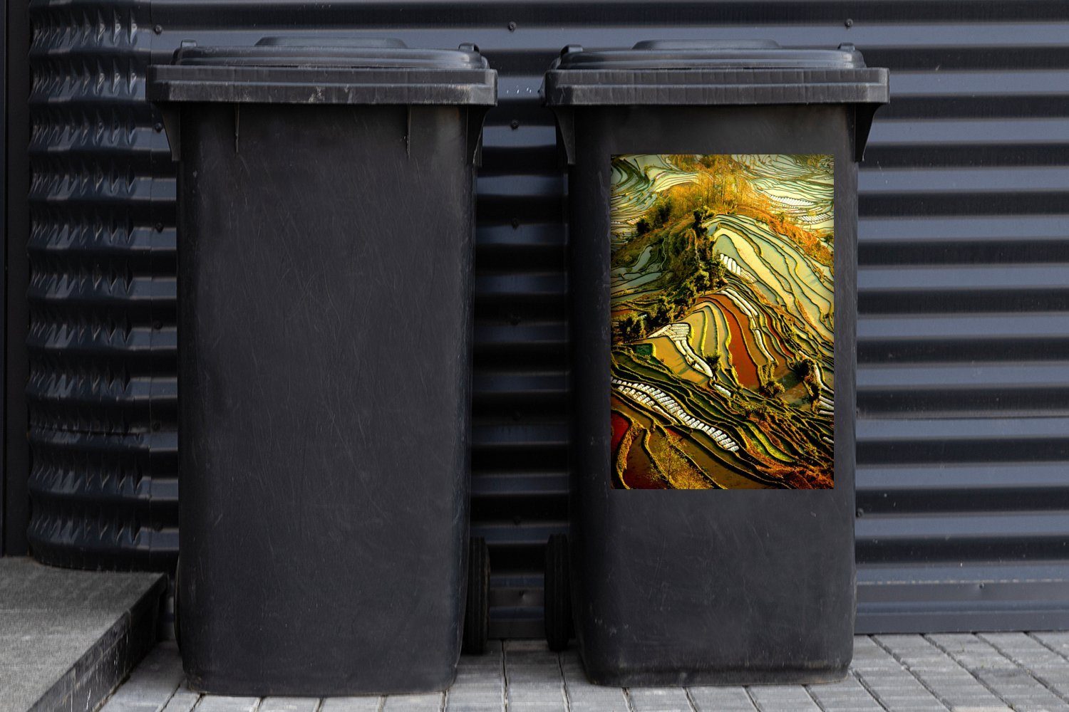 Container, MuchoWow Wandsticker Farbpalette Mülleimer-aufkleber, Sticker, von St), Abfalbehälter China in (1 Schöne Mülltonne, Reisfeldern