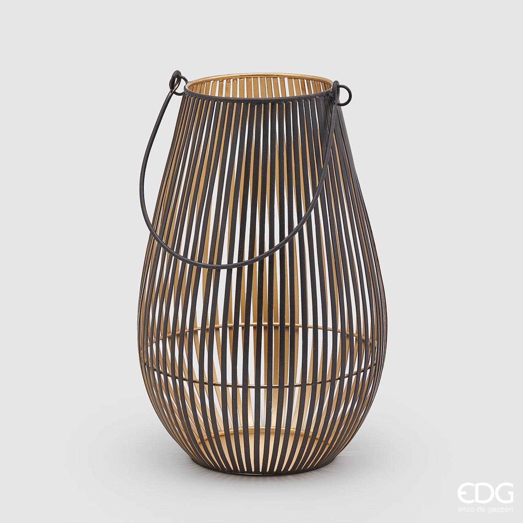 enzo de gasperi Kerzenlaterne Runde Bodenlaterne mit Henkel und Stabmuster Höhe 34 cm Ø 22 cm