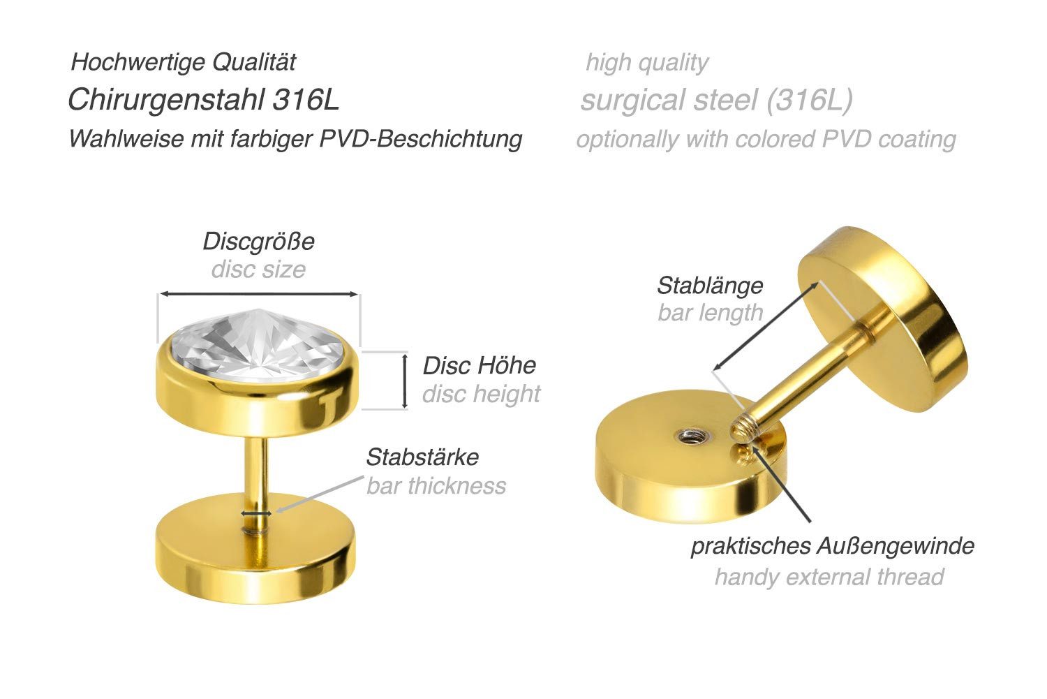 PIERCINGLINE Fake-Ear-Plug Chirurgenstahl Fake Plug GROSSER KRISTALL (Fake Plugs, 1-tlg)