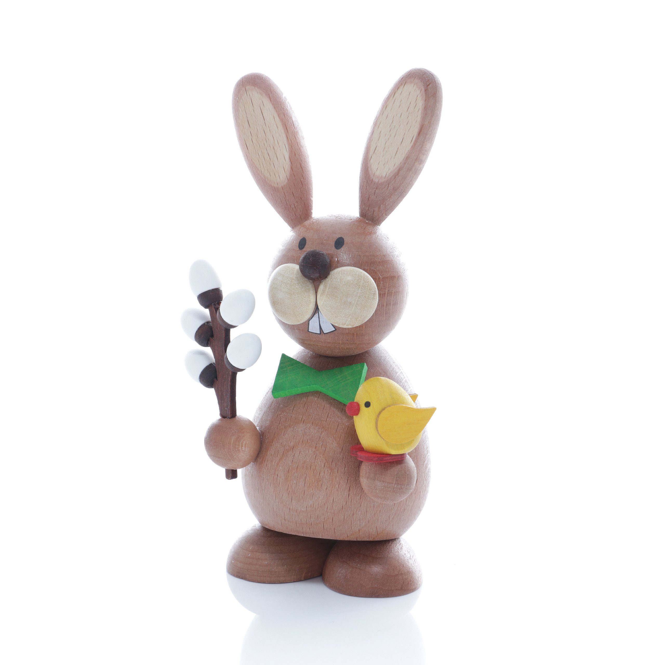 Ullrich Kunsthandwerk Osterhase Osterhase stehend mit Weidenkätzchen und Küken BxH 6x12cm NEU