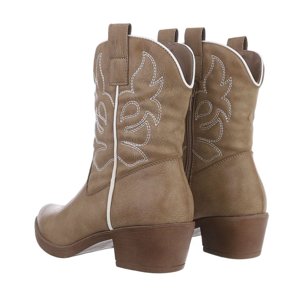 Ital-Design Damen Cowboyboots Western Westernstiefelette (87112957) Blockabsatz Western- & Bikerboots in Hellbraun