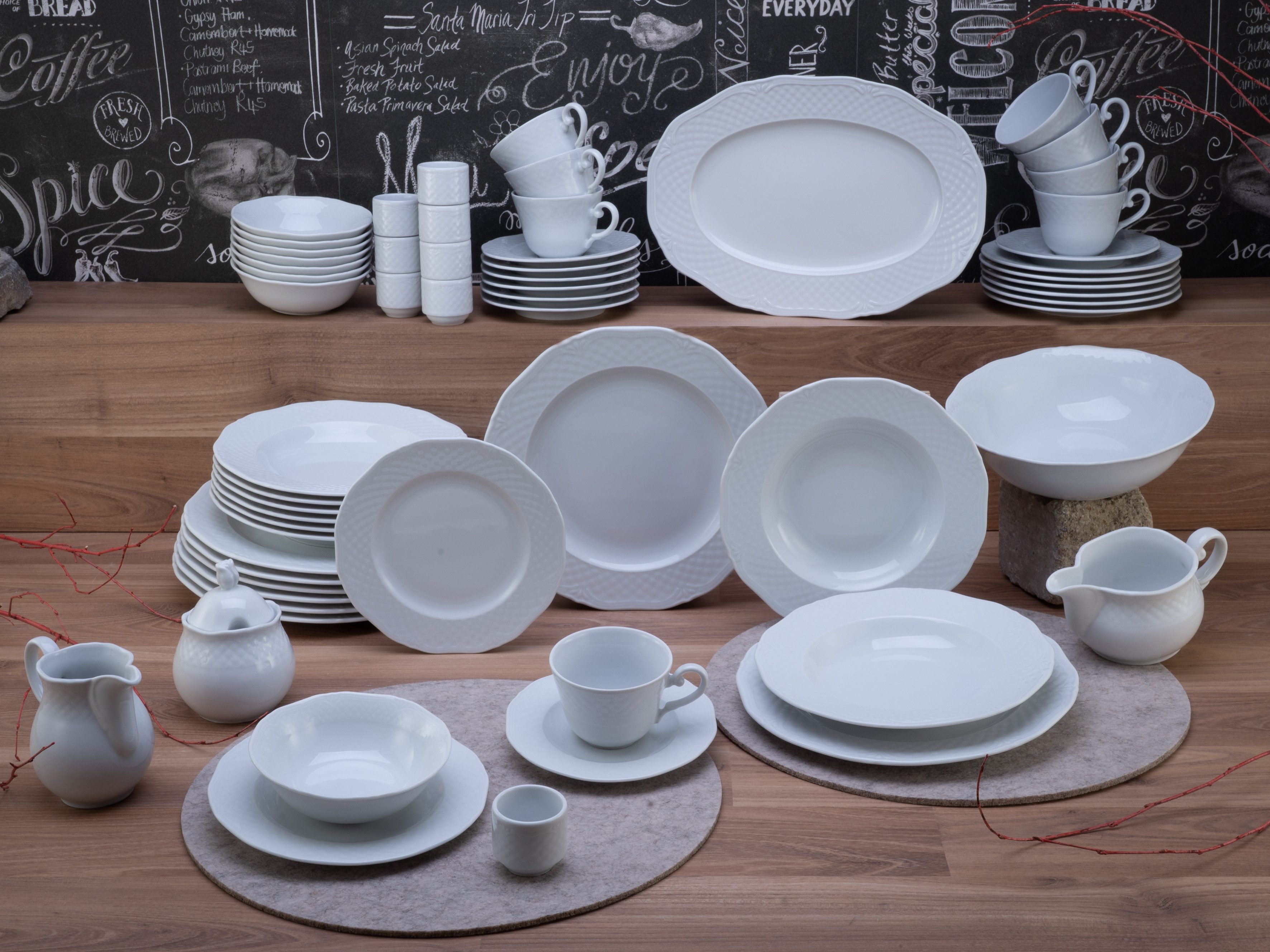 CreaTable Kombiservice Geschirr-Set Arianne (61-tlg), 8 Personen, Porzellan, Service, weiß, klassische, Form, 61 Teile, für 8 Personen