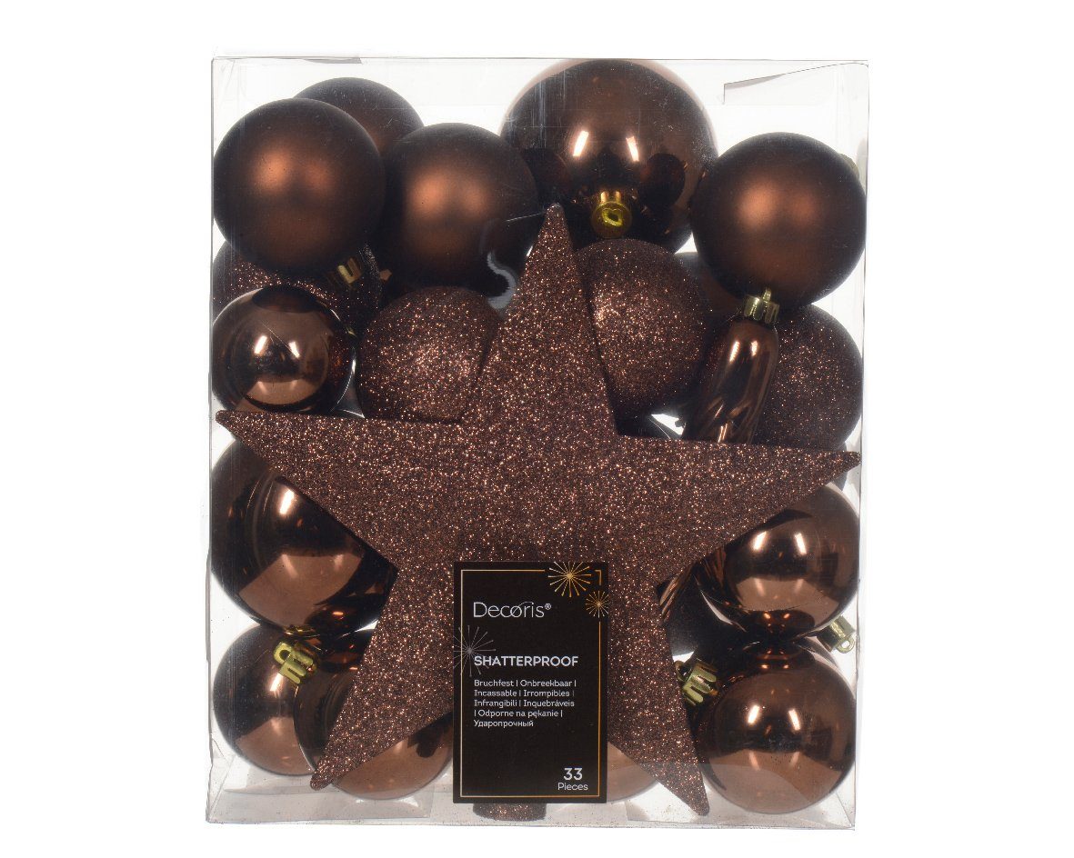 Kaemingk Weihnachtsbaumkugel, Новогодние шары Kunststoff mit Stern 33er Set - Espressobraun