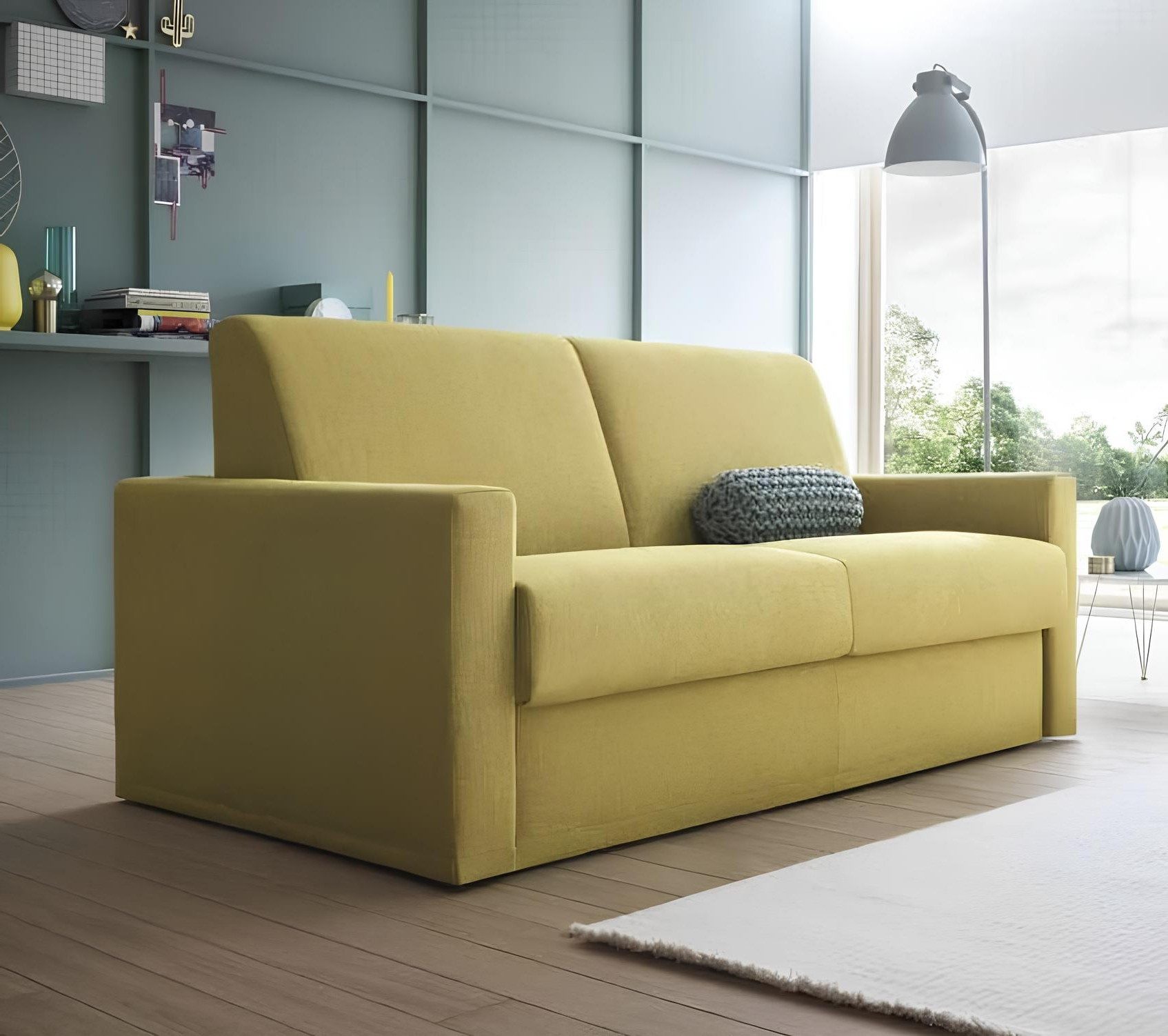 Xlmoebel 2-Sitzer Designer Sofa Gelb Stoff Schlafsofa Italienische Möbel, Sofa 1 Teile, Made in Europa