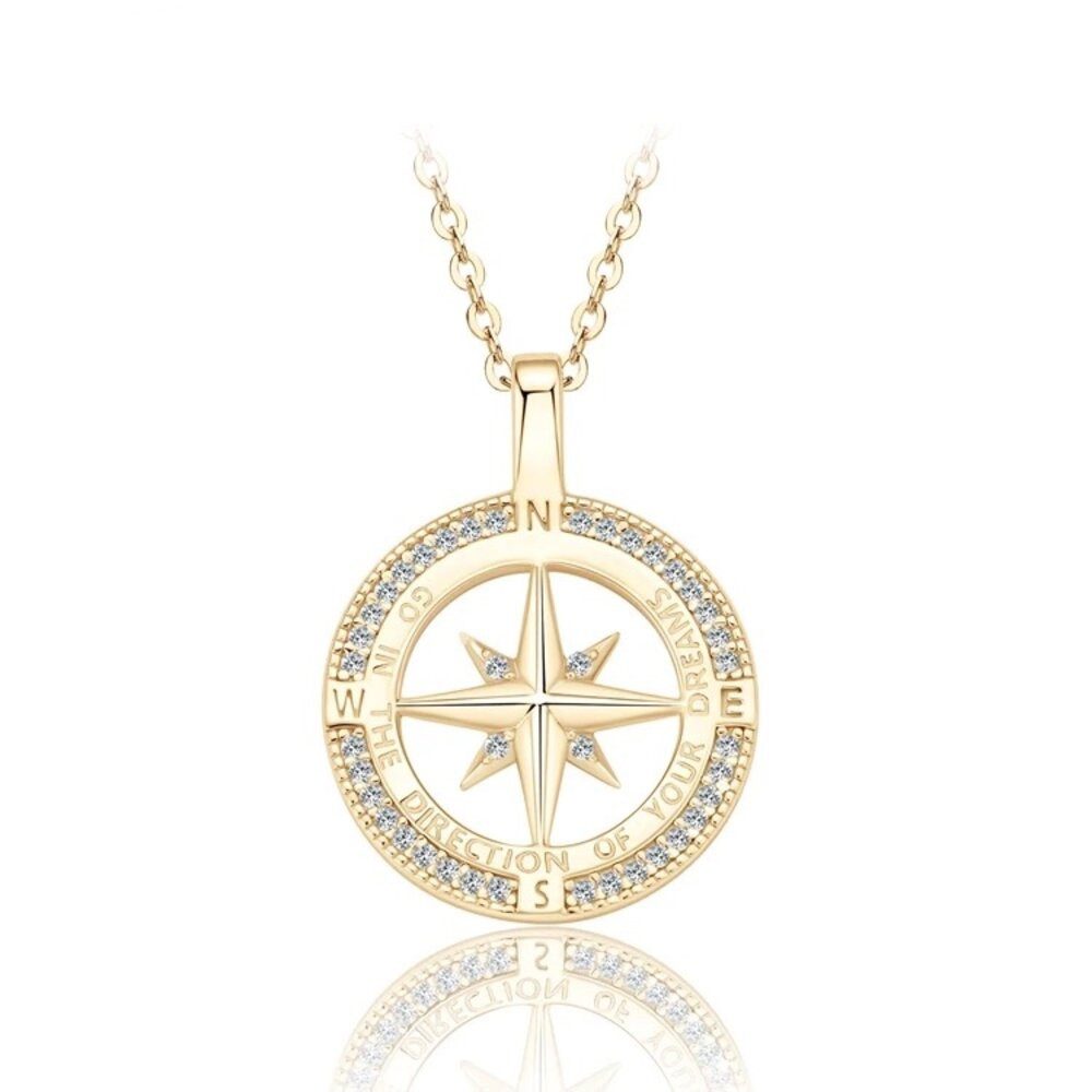 ROUGEMONT Kette mit Anhänger Luxuriöse Kompass Diamant Halskette Moissanit 925 Silber 18K Gold