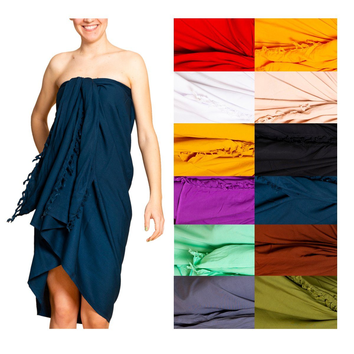 2 oder Cover-up den Beige Strandkleid Pareo Strandtuch Schal in Tuch Größen PANASIAM Halstuch als Bikini für einfarbig Schultertuch Strandrock, Strand Sarong
