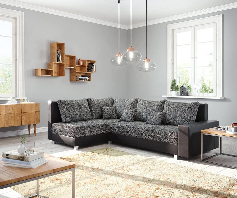 DELIFE Couch Panama Braun Ottomane rechts mit Hocker Ecksofa modular
