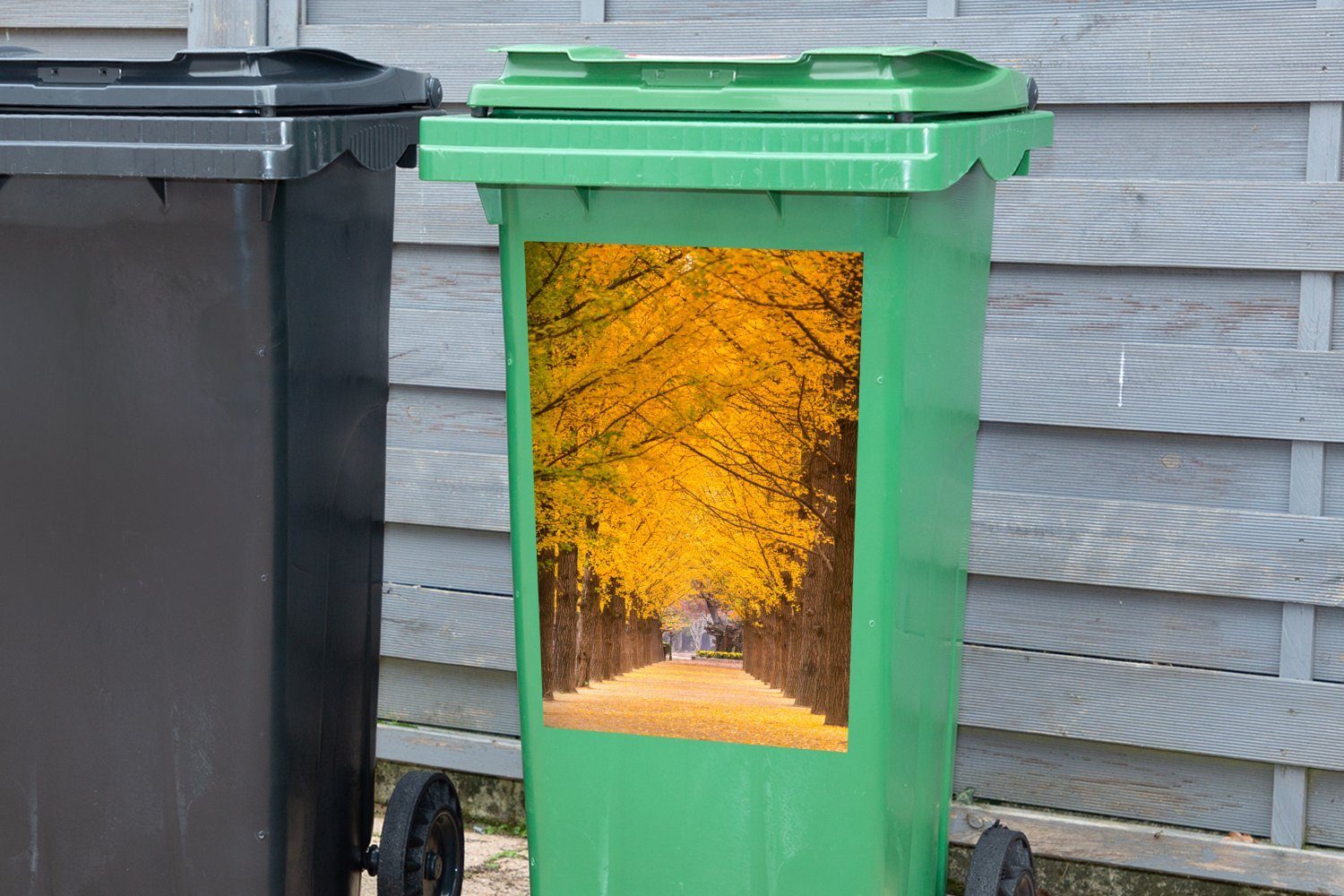 Mülltonne, St), Wandsticker Sticker, Südkorea Abfalbehälter MuchoWow in (1 Bäume Gelbe Mülleimer-aufkleber, Container,