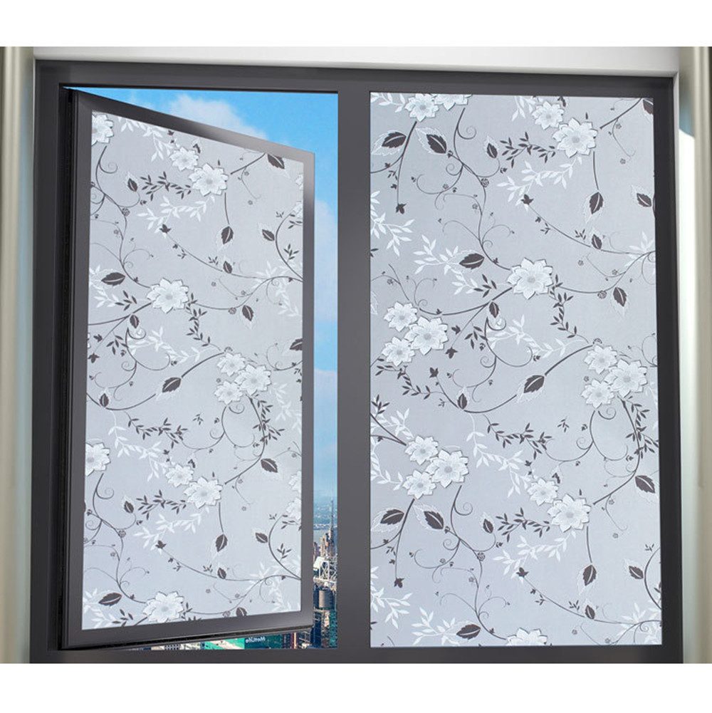 Agger Fensterfolie Sichtschutzfolie für Fenster,Blickdicht Selbsthaftend, Fenster, statische Fensterfolie mit Blumenmuster, abnehmbar, 44,5 × 200 cm