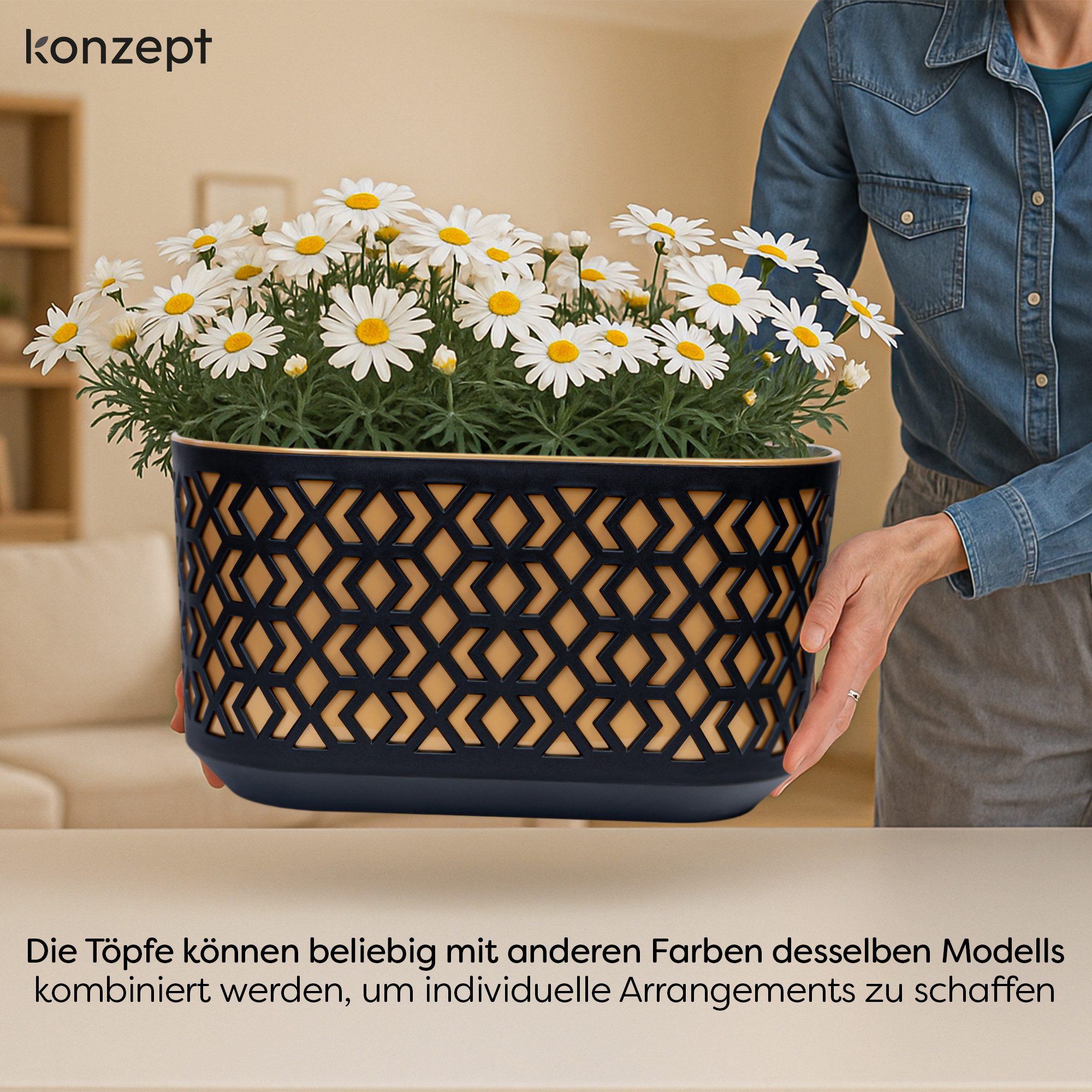 KONZEPT Blumenkasten Blumenkasten Balkon 40 cm Pflanzkasten für außen und innen (1 St), wetter- und UV-beständig, Outdoor, Leicht zu reinigen und pflegeleicht
