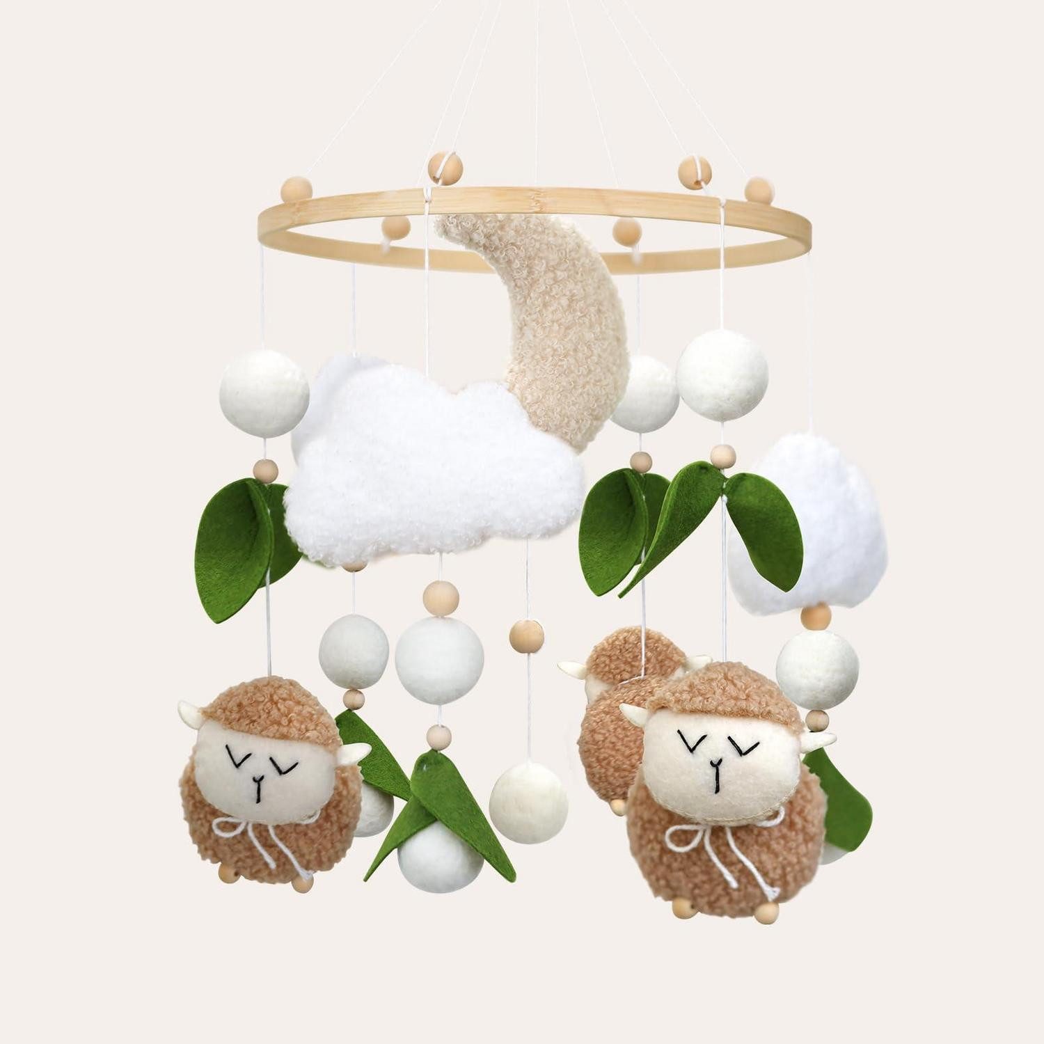 LuxusKollektion Mobile Baby Mobile mit drei Schafen für Babybett Wickeltisch Plüsch Holz