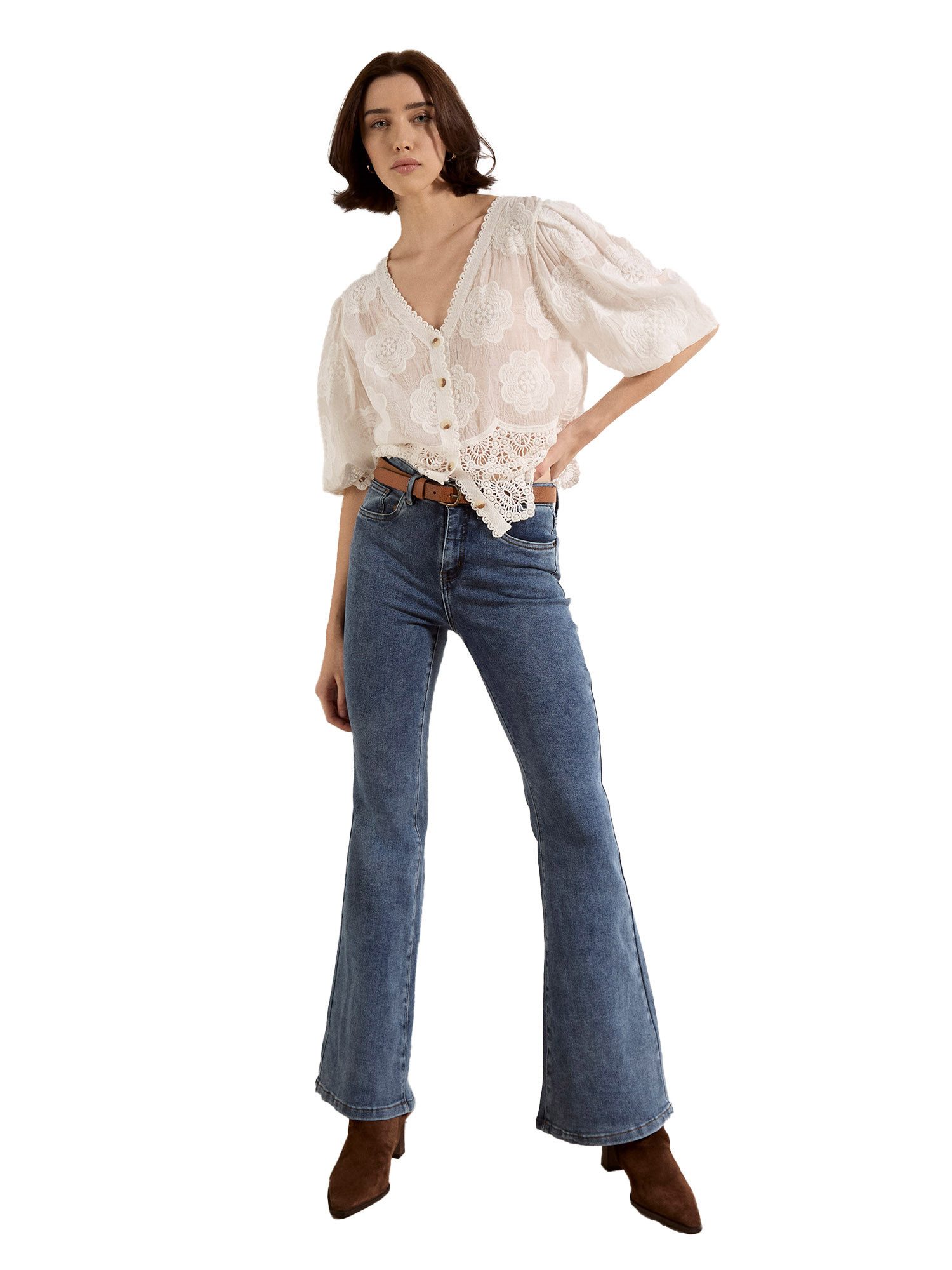 Apricot Weite Jeans Flare-Jeans in heller Waschung