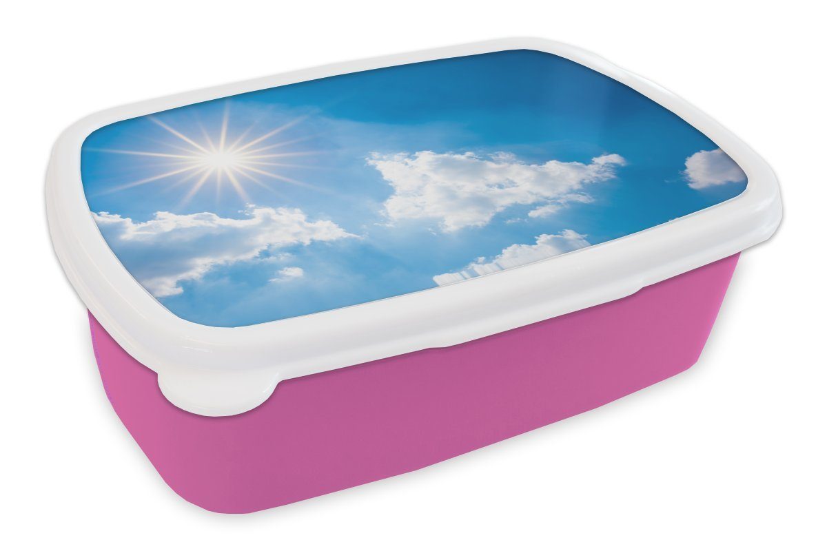 MuchoWow Lunchbox Sonne - Wolken - Sommer, Kunststoff, (2-tlg), Brotbox für Erwachsene, Brotdose Kinder, Snackbox, Mädchen, Kunststoff rosa
